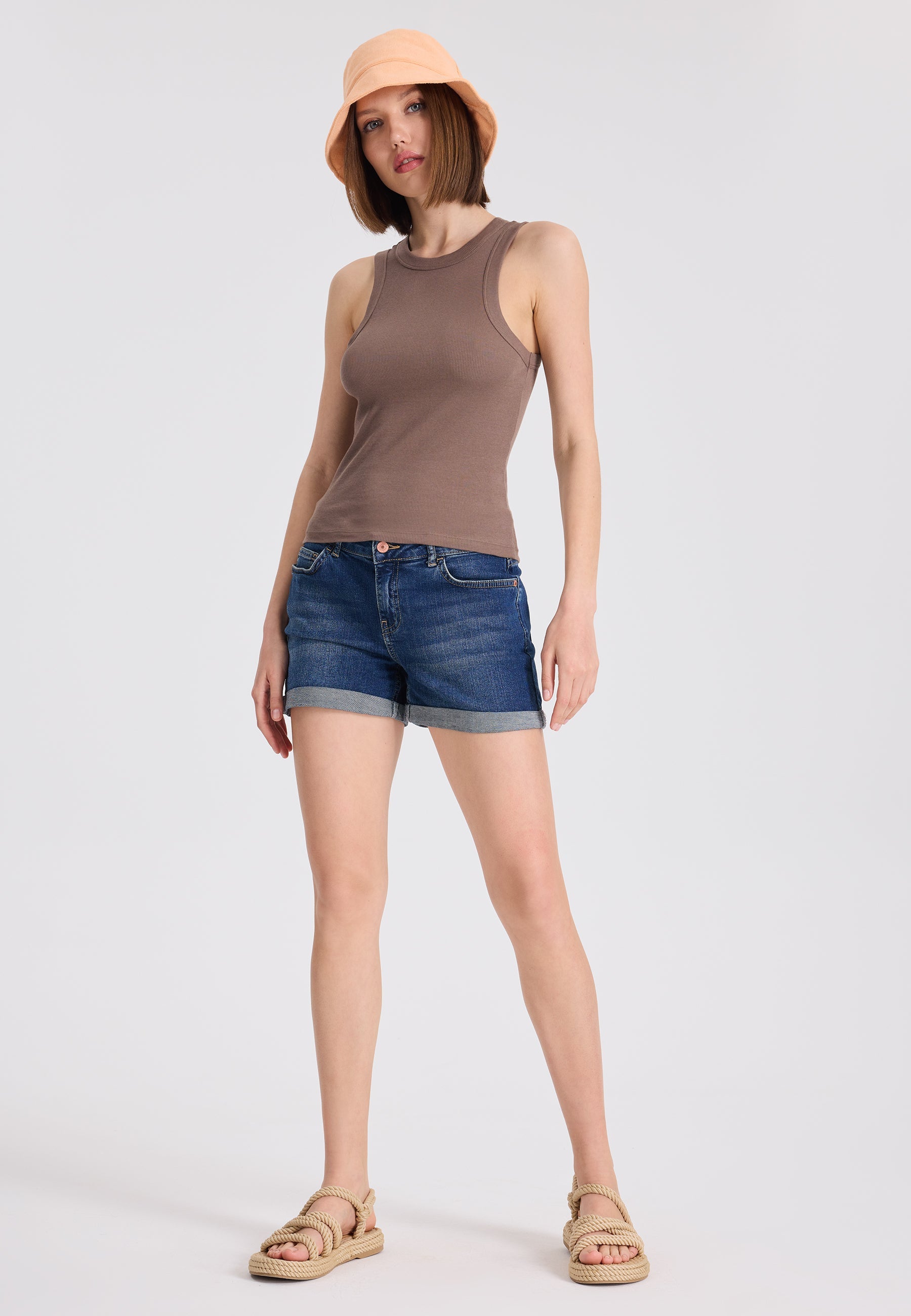 2’li Haki, Kahverengi Bisiklet Yaka Pamuk Elastan Karışımı Kadın Kolsuz T-Shirt WMCLARA RIB TANK TOP - Underwear - Westmark London EU(TR) Store Organik Pamuklu Sürdürülebilir Moda