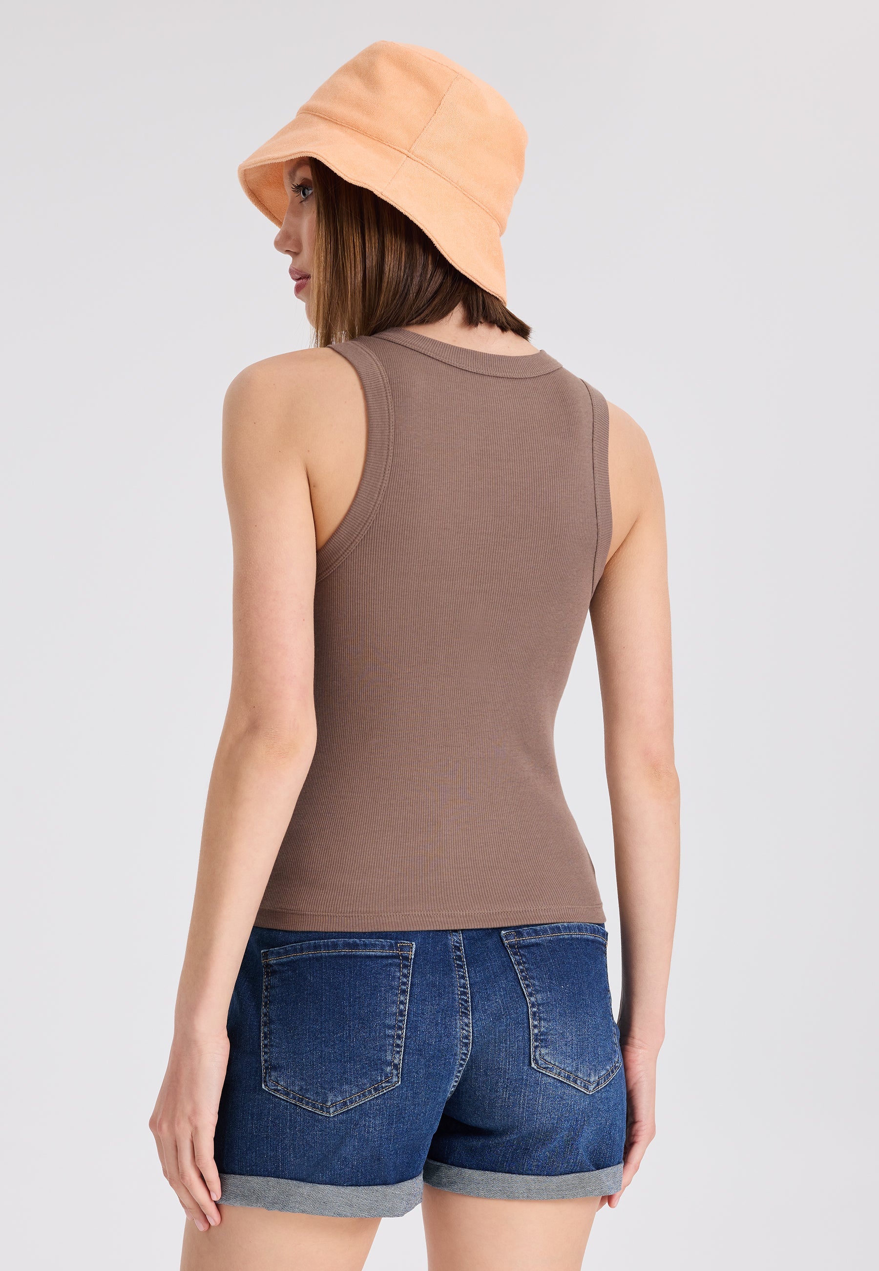 2’li Haki, Kahverengi Bisiklet Yaka Pamuk Elastan Karışımı Kadın Kolsuz T-Shirt WMCLARA RIB TANK TOP - Underwear - Westmark London EU(TR) Store Organik Pamuklu Sürdürülebilir Moda