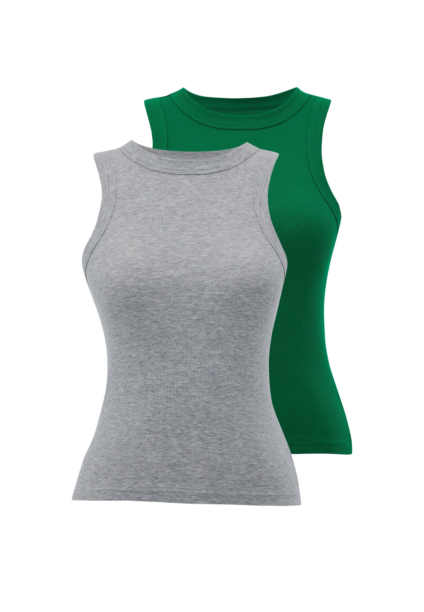 2’li Yeşil, Gri Bisiklet Yaka Pamuk Elastan Karışımı Kadın Kolsuz T-Shirt WMCLARA RIB TANK TOP - Underwear - Westmark London EU(TR) Store Organik Pamuklu Sürdürülebilir Moda
