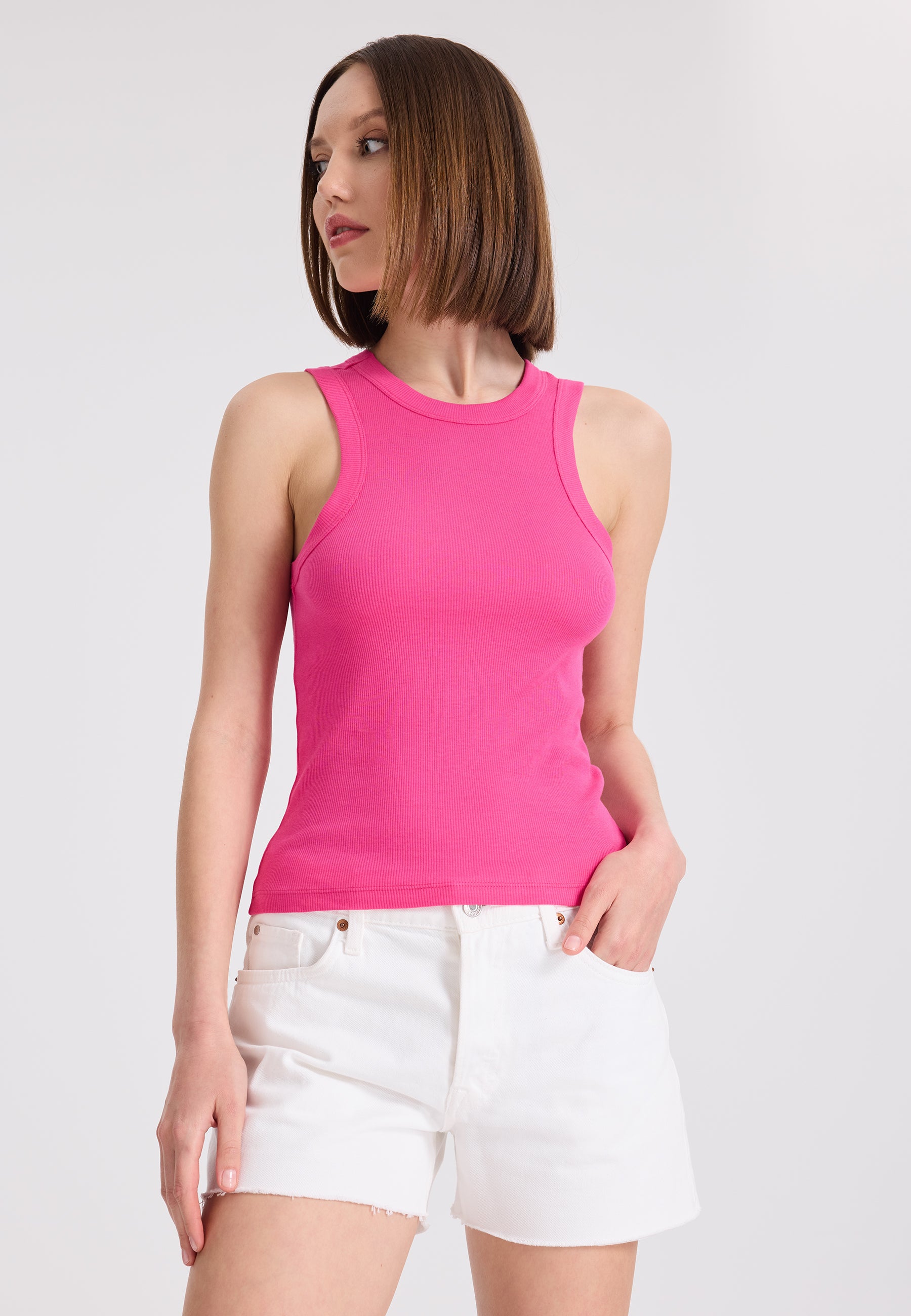 2’li Pembe, Açık Gri Melanj Bisiklet Yaka Pamuk Elastan Karışımı Kadın Kolsuz T-Shirt WMCLARA RIB TANK TOP - T-Shirt - Westmark London EU(TR) Store Organik Pamuklu Sürdürülebilir Moda