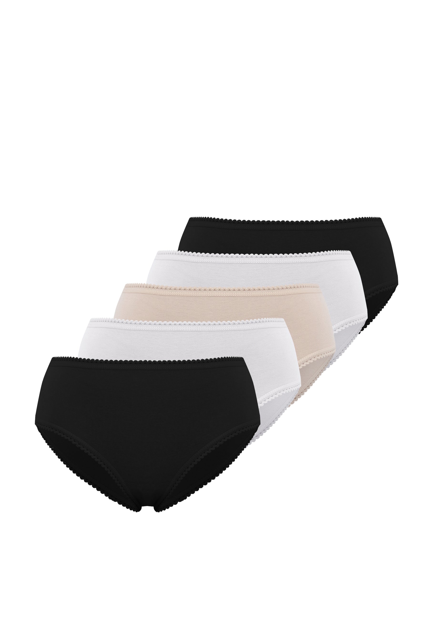 5’li Ten Rengi, Beyaz, Siyah Pamuklu Midi Boy Kadın Slip EVA RIB MIDI - Underwear - Westmark London EU(TR) Store Organik Pamuklu Sürdürülebilir Moda