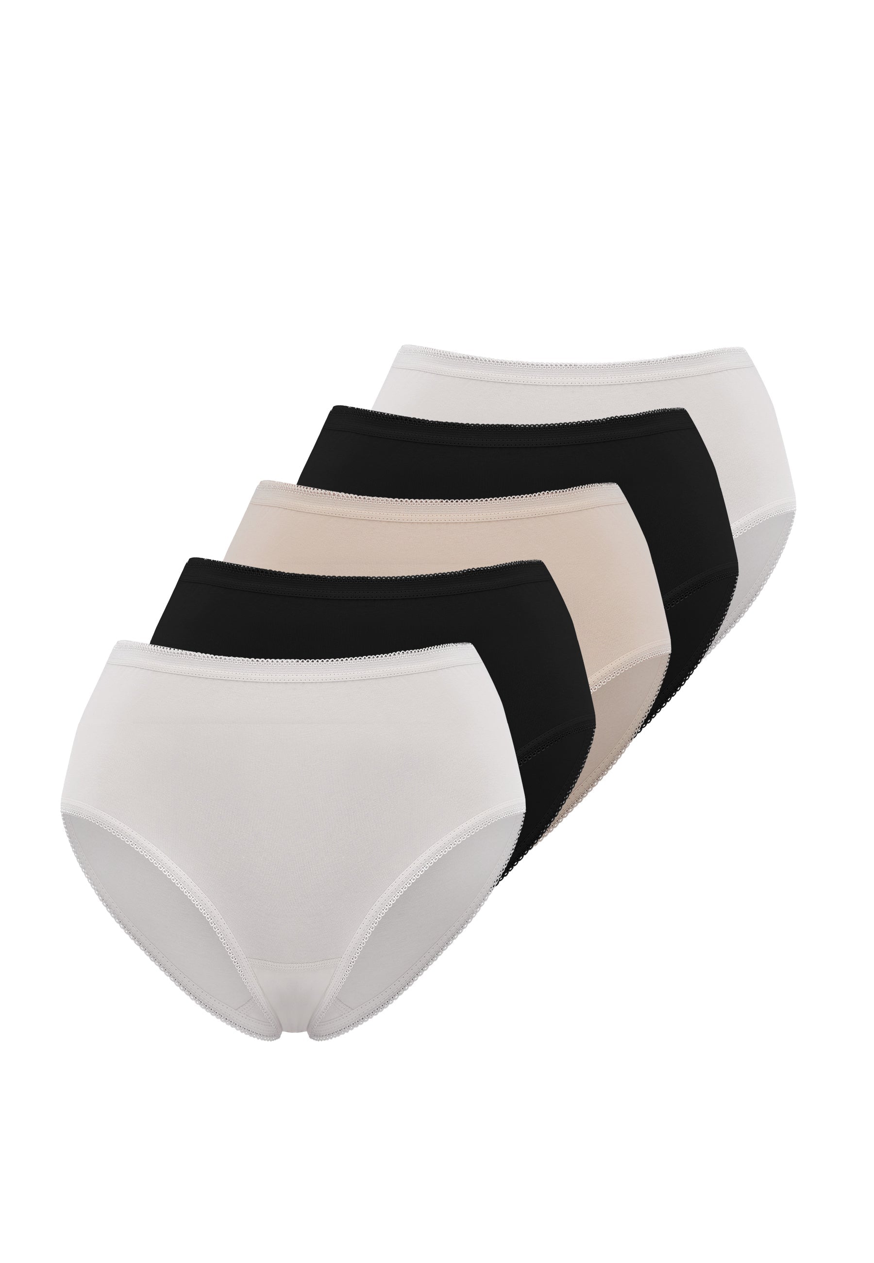 5’li Ten Rengi, Siyah, Beyaz Pamuk Elastan Karışımı Midi Boy Kadın Slip OLIVIA RIB MIDI - Underwear - Westmark London EU(TR) Store Organik Pamuklu Sürdürülebilir Moda