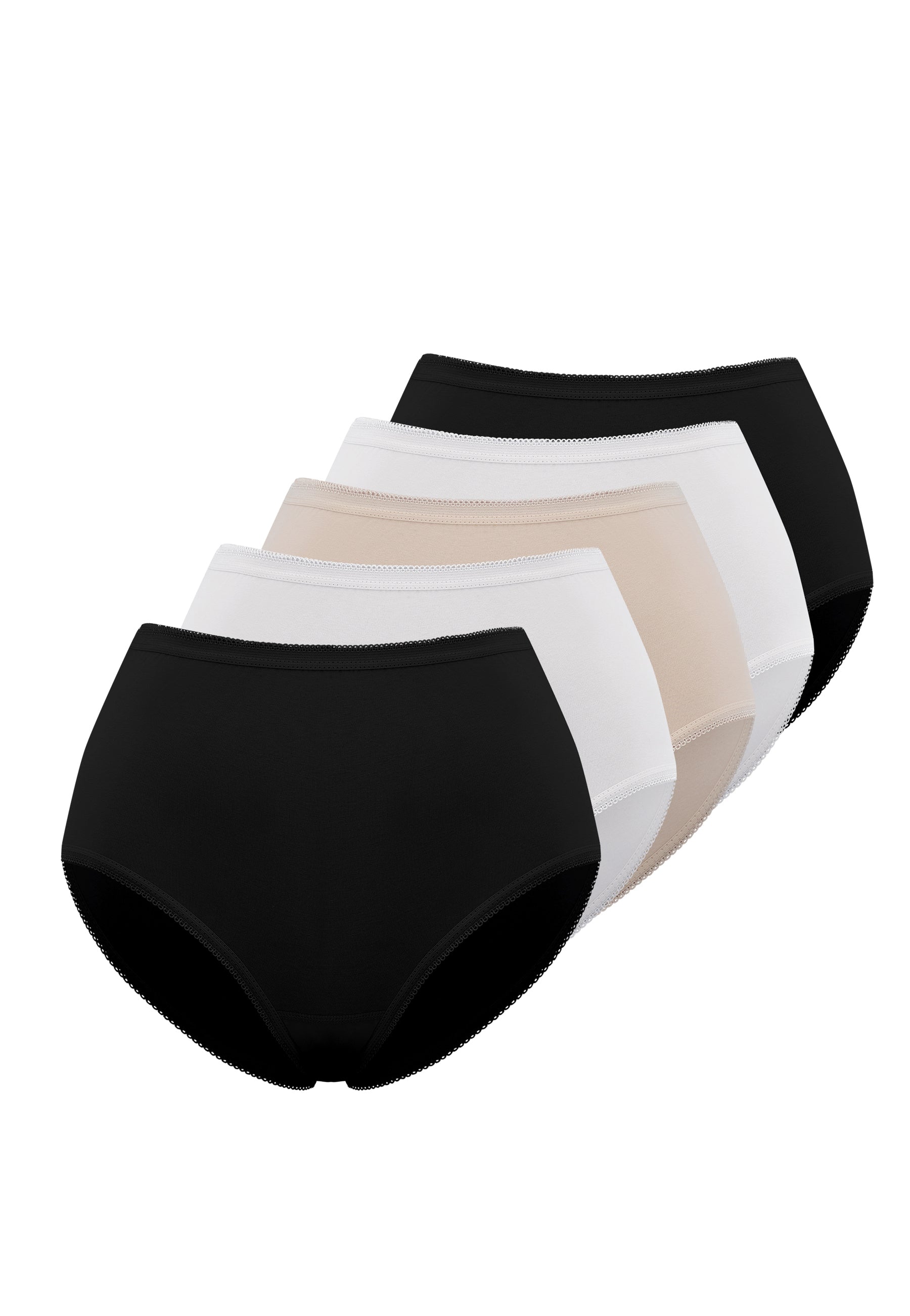 5’li Beyaz, Siyah, Ten Rengi Pamuk Elastan Karışımı Maxi Boy Yüksek Bel Kadın Slip OLIVIA RIB MAXI - Underwear - Westmark London EU(TR) Store Organik Pamuklu Sürdürülebilir Moda