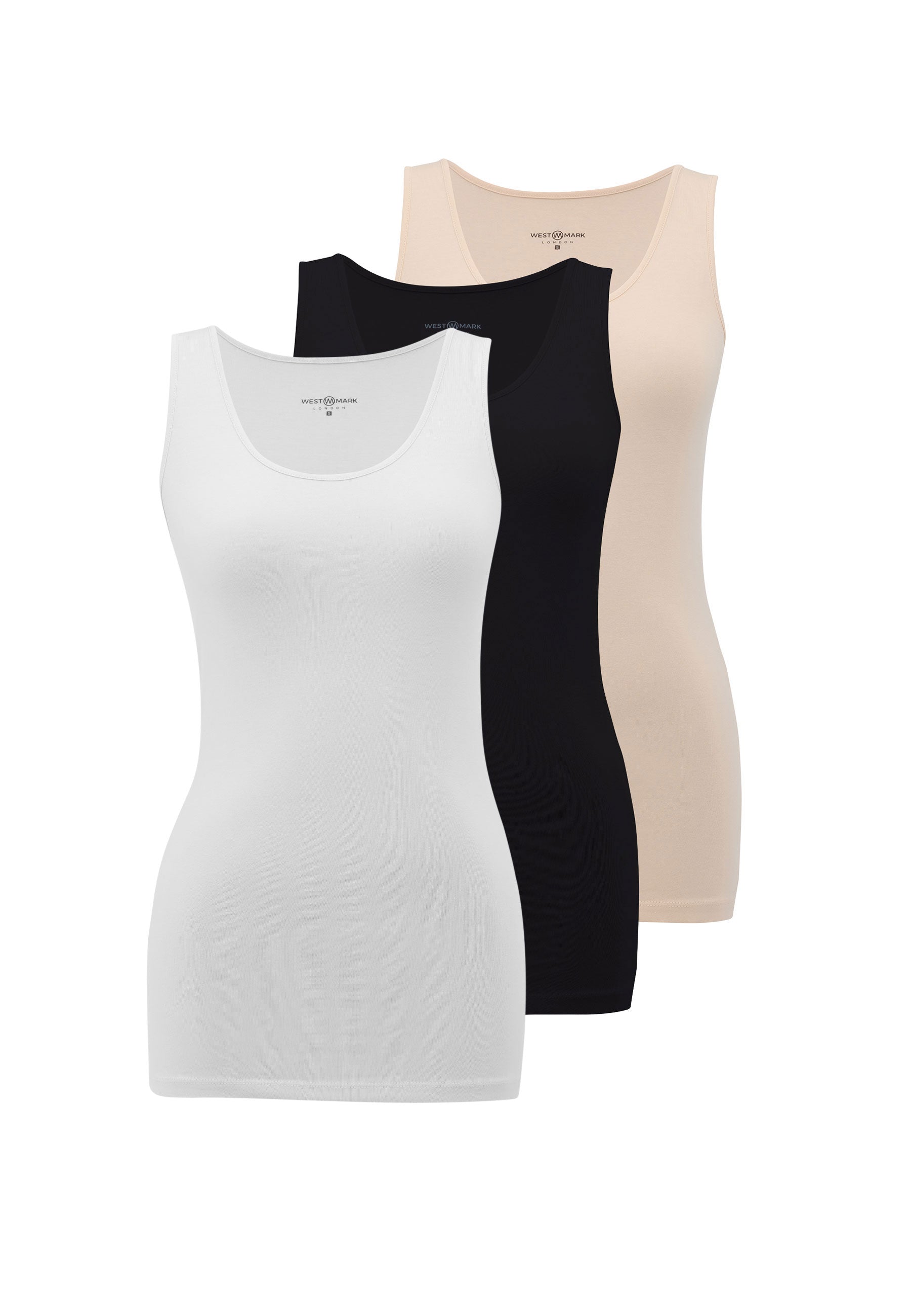 3’lü Ten Rengi, Beyaz, Siyah Bisiklet Yaka Pamuk Elastan Karışımı Kolsuz Kadın T-Shirt OLIVIA TANK TOP - Underwear - Westmark London EU(TR) Store Organik Pamuklu Sürdürülebilir Moda