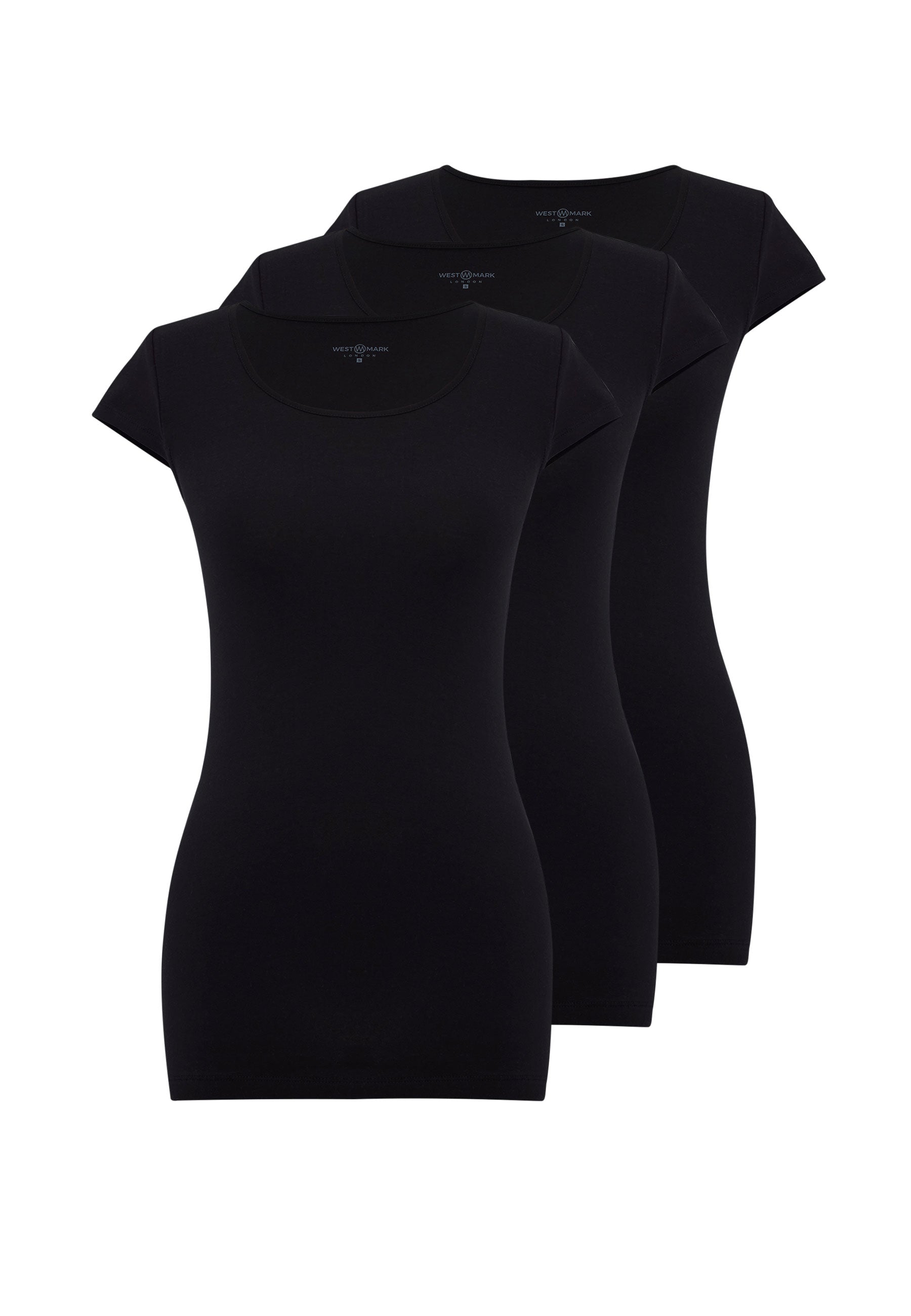 3'lü Siyah Bisiklet Yaka Pamuk Elastan Karışımı Kısa Kollu Kadın T-Shirt OLIVIA CAPSLEEVE TOP