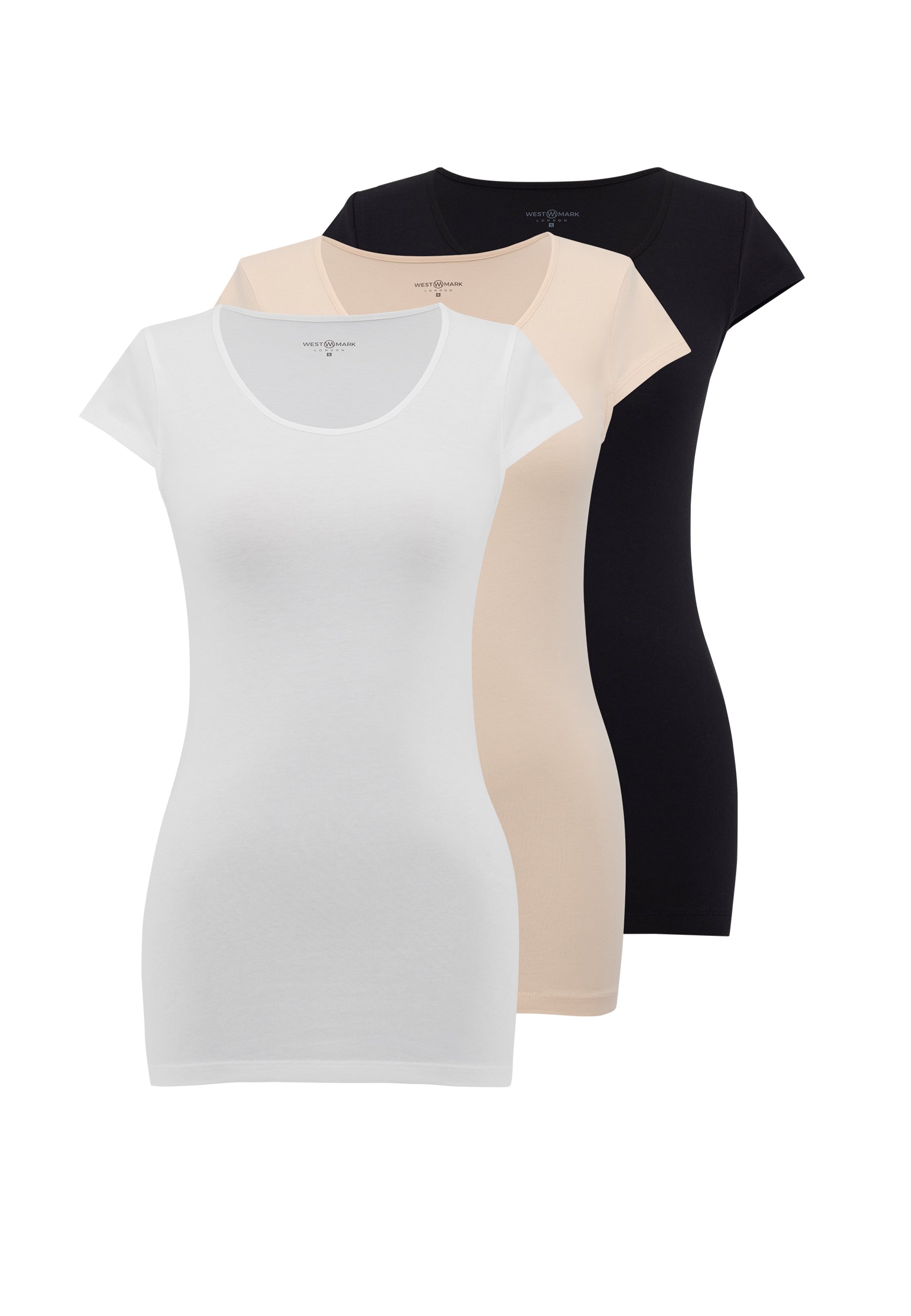 3'lü Beyaz, Ten Rengi, Siyah Bisiklet Yaka Pamuk Elastan Karışımı Kısa Kollu Kadın T-Shirt OLIVIA CAPSLEEVE TOP - Underwear - Westmark London EU(TR) Store Organik Pamuklu Sürdürülebilir Moda
