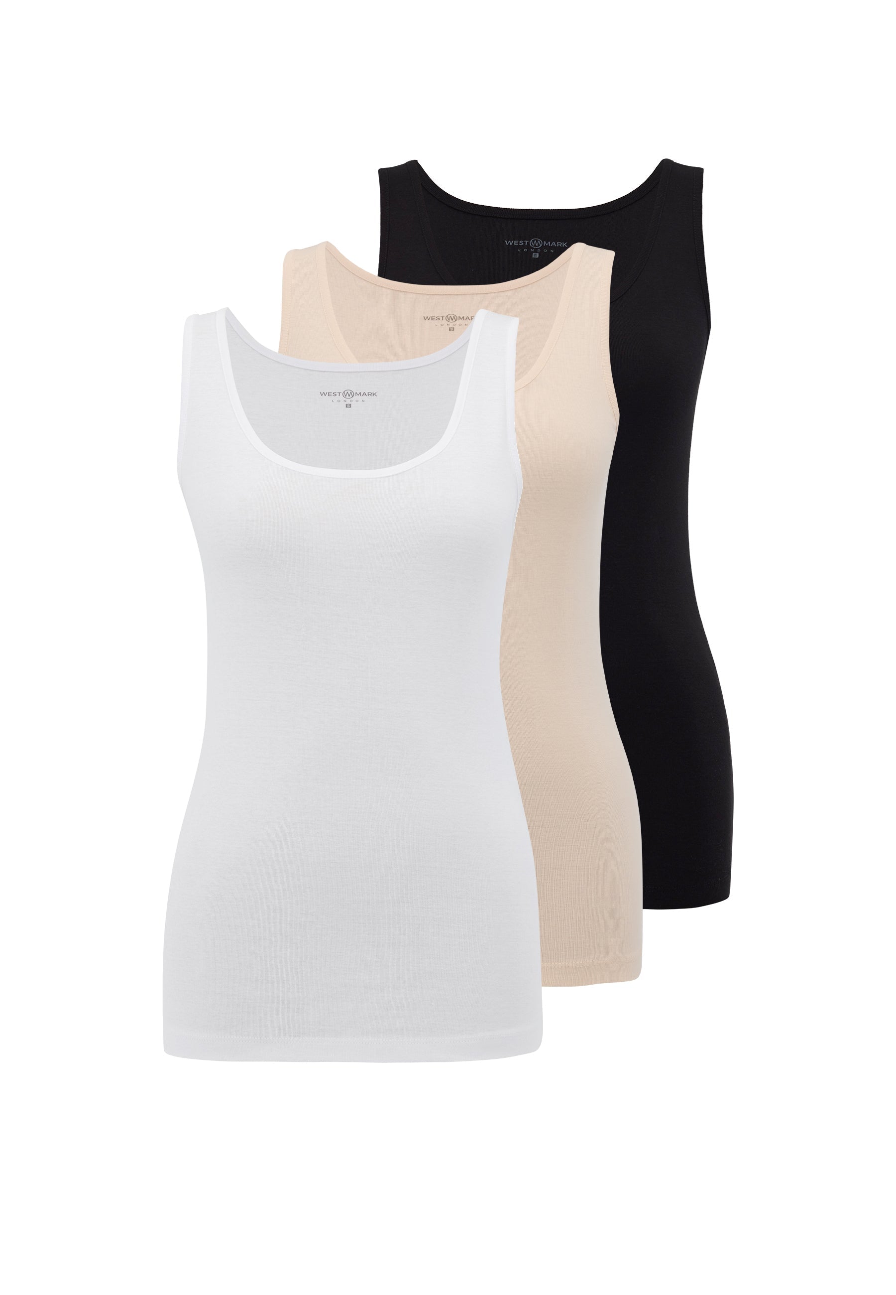 3’lü Ten Rengi, Siyah, Beyaz Bisiklet Yaka Pamuklu Kolsuz Kadın T-Shirt EVA RIB TANK TOP - Underwear - Westmark London EU(TR) Store Organik Pamuklu Sürdürülebilir Moda