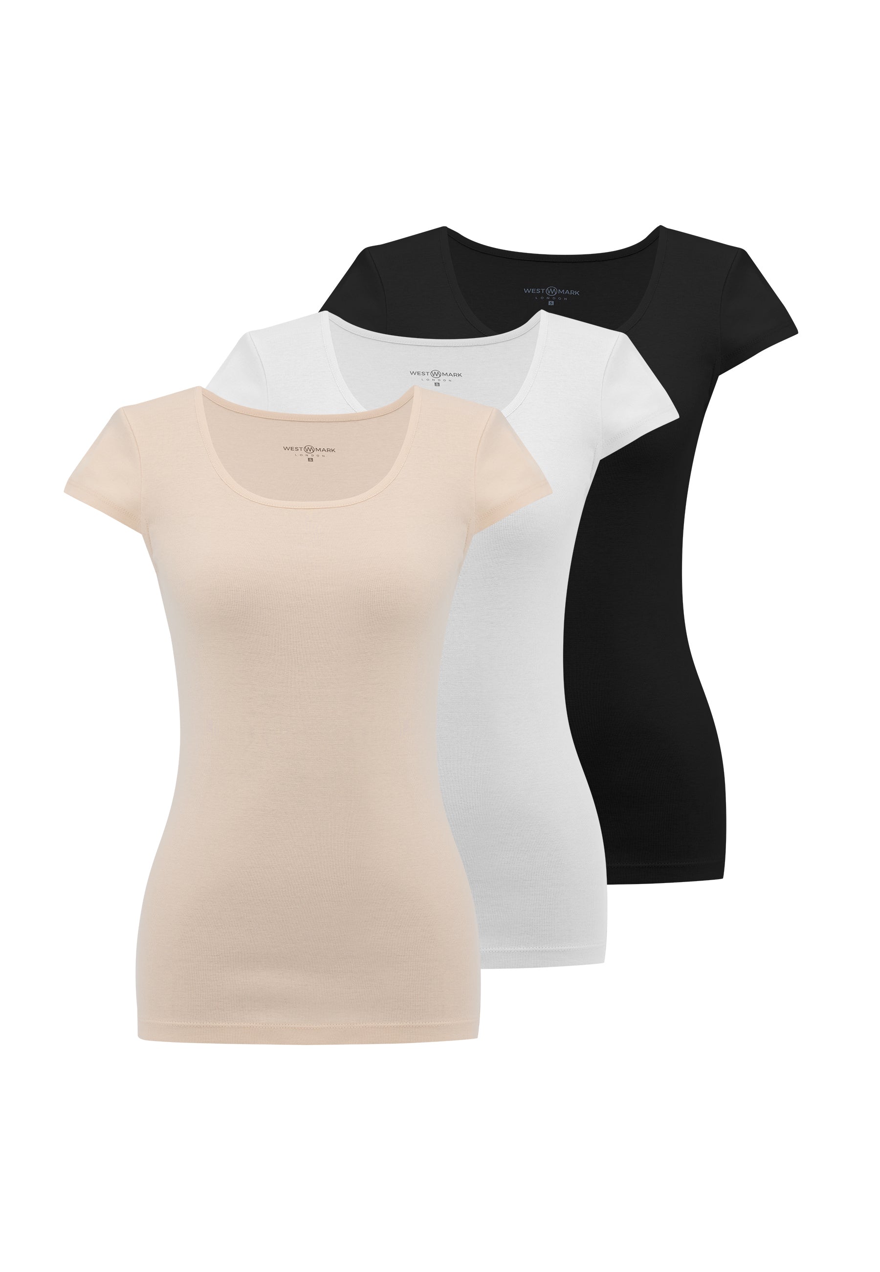 3'lü Ten Rengi, Beyaz, Siyah Bisiklet Yaka Pamuklu Kısa Kollu Kadın T-Shirt EVA RIB CAPSLEEVE TOP - Underwear - Westmark London EU(TR) Store Organik Pamuklu Sürdürülebilir Moda