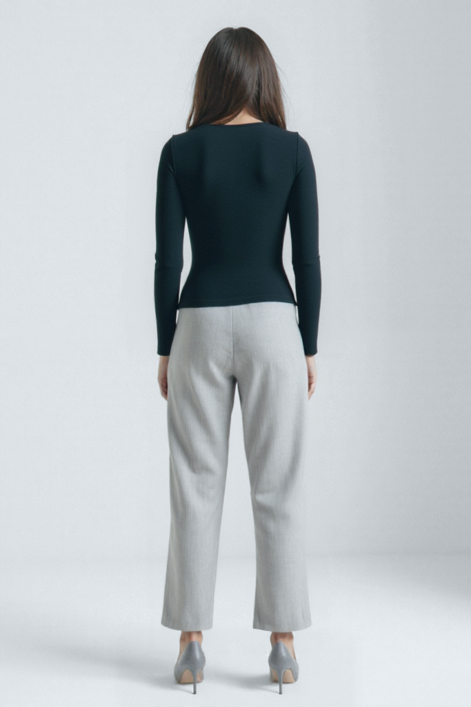 Siyah Melanj Kare Yaka Uzun Kollu Kadın Crop Body CECILIA CROP TOP - Blouse - Westmark London EU(TR) Store Organik Pamuklu Sürdürülebilir Moda
