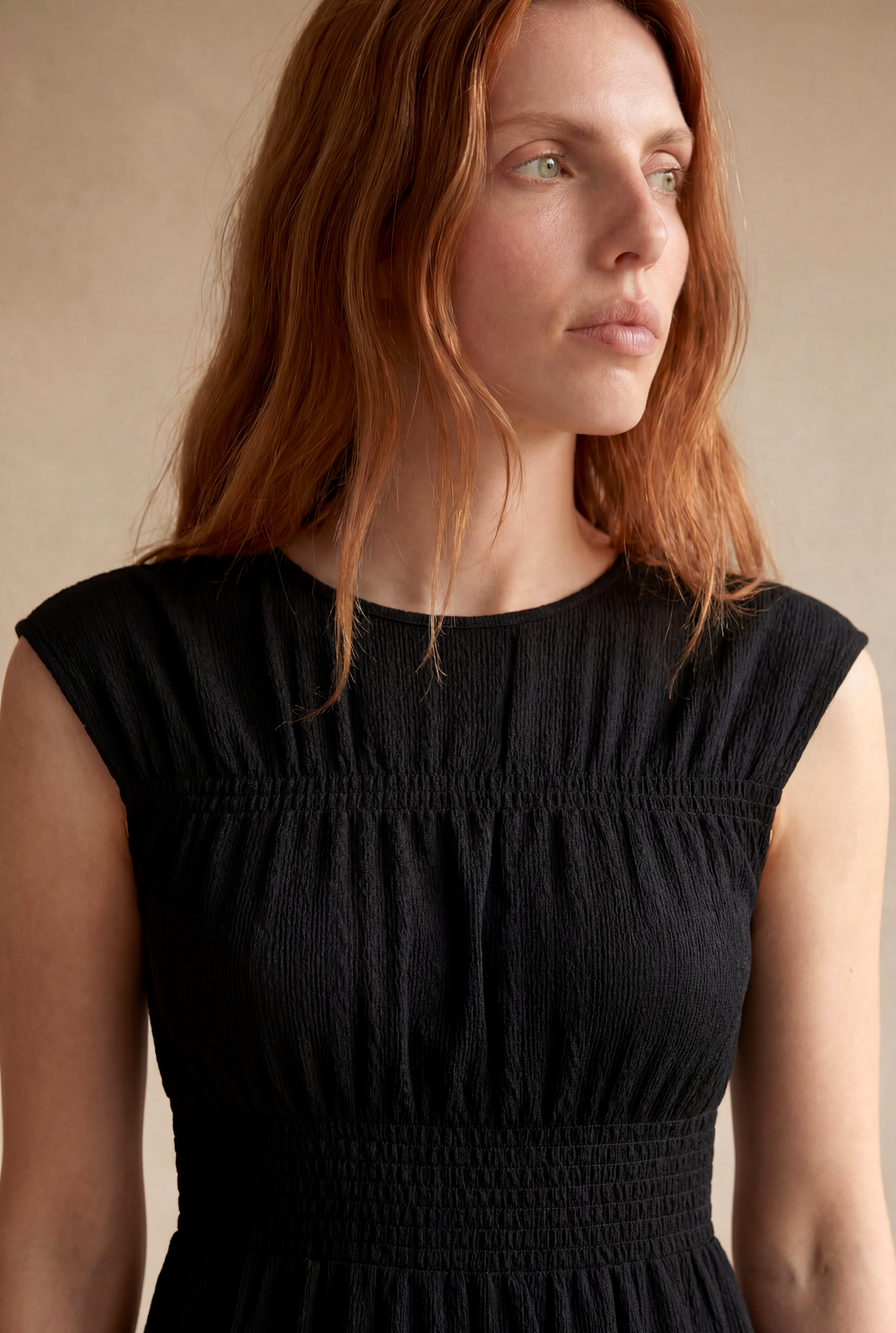 Kadın Regular Fit Bisiklet Yaka Kısa Kollu Siyah Dokulu Pamuk Midi Elbise MARA - Dress - Westmark London EU(TR) Store Organik Pamuklu Sürdürülebilir Moda