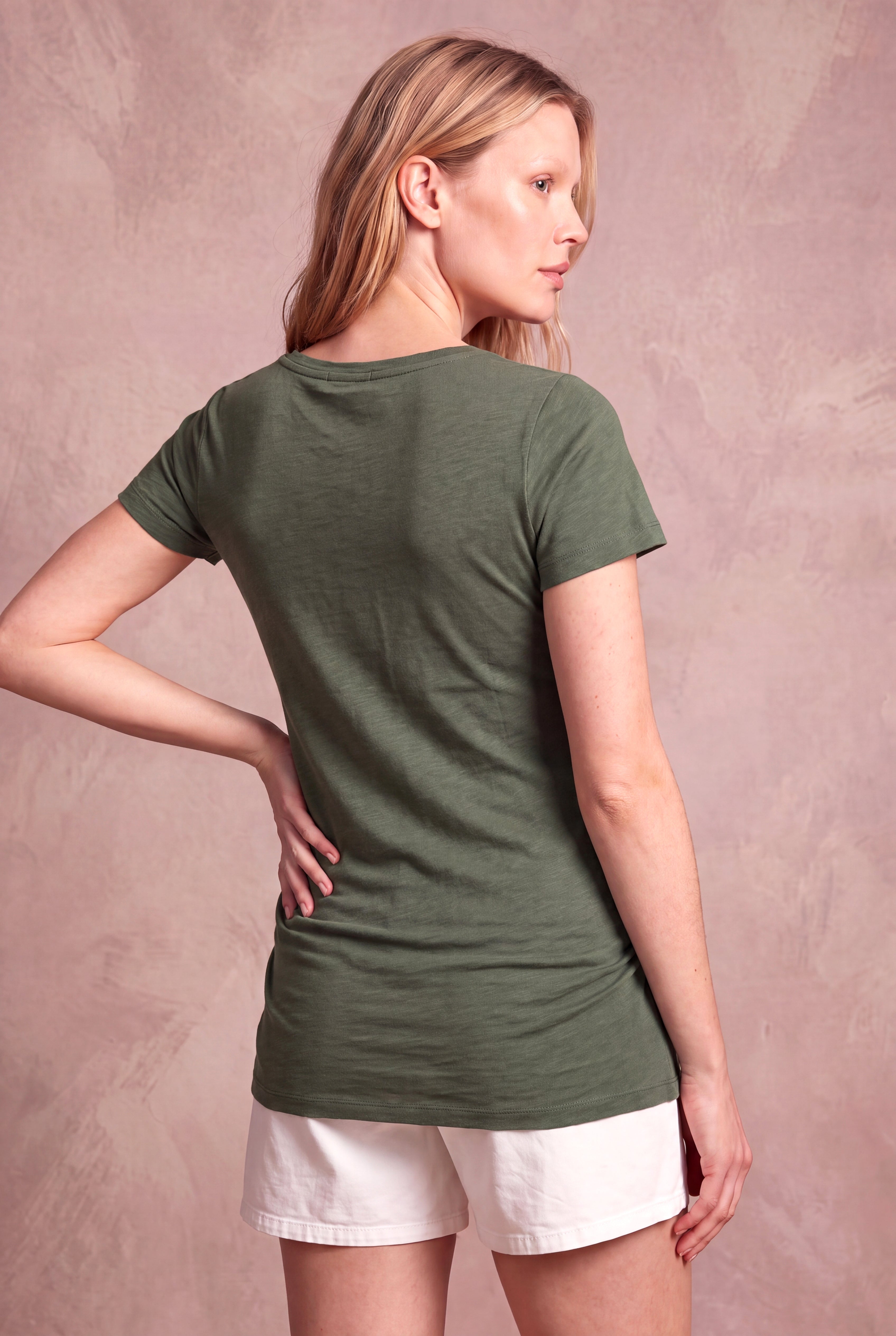 Hamile Koyu Yeşil %100 Pamuk Bisiklet Yaka Kısa Kollu Baskılı T-Shirt DANI