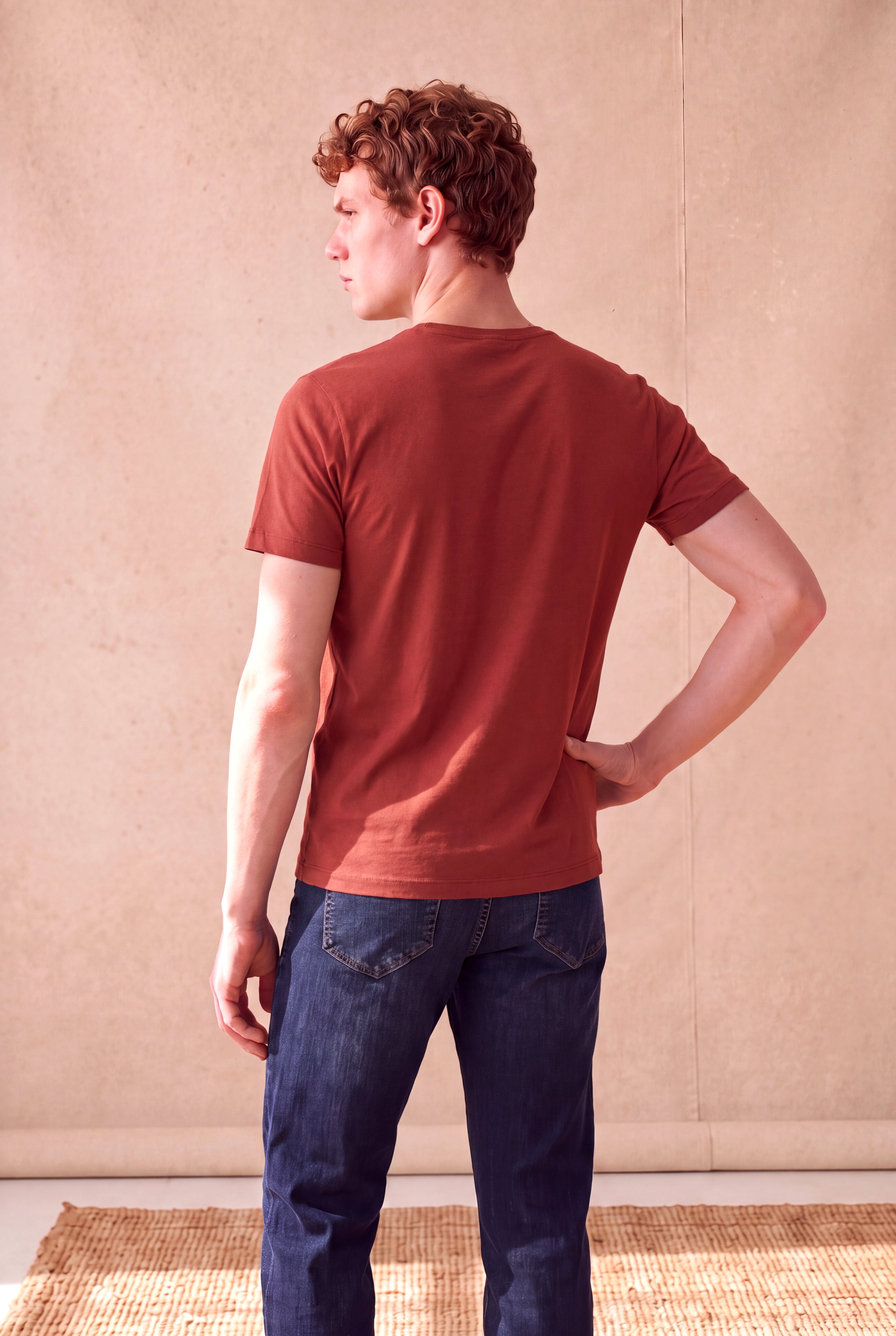 Erkek %100 Pamuk Kırmızı Kısa Kollu Bisiklet Yaka Basic T-Shirt OLAV