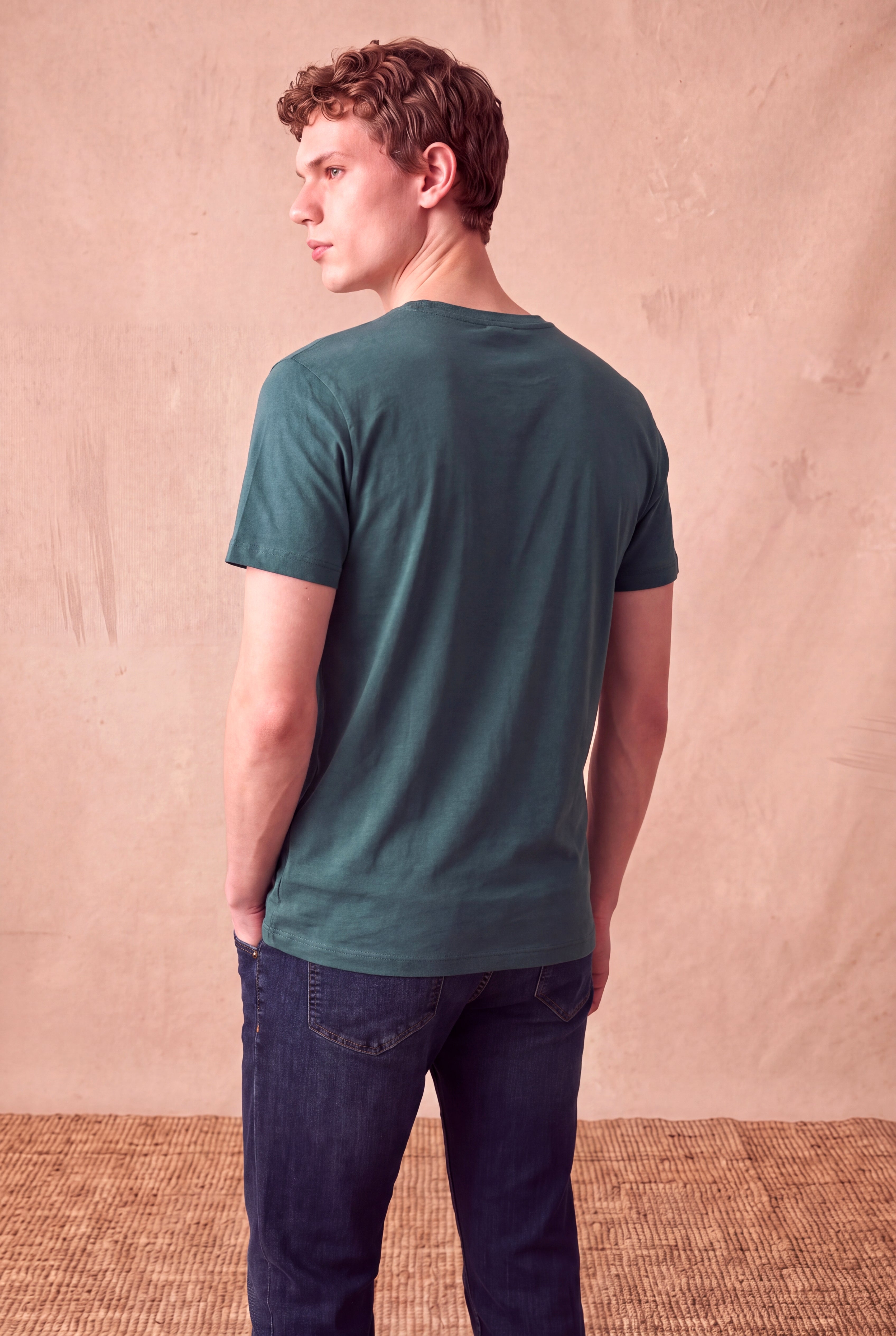 Erkek %100 Pamuk Çam Yeşili Kısa Kollu Bisiklet Yaka Basic T-Shirt OLAV