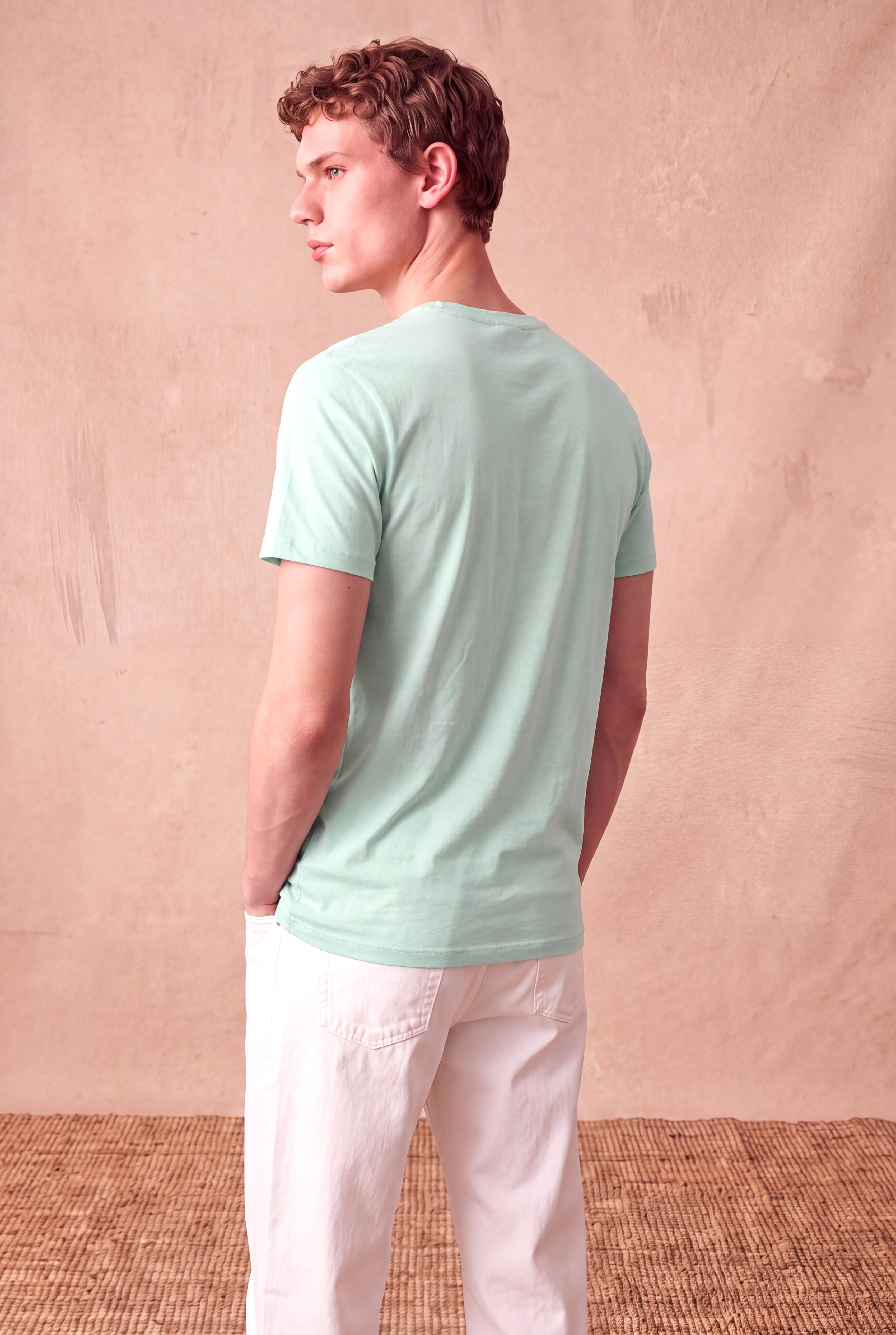 Erkek %100 Pamuk Açık Yeşil Kısa Kollu Bisiklet Yaka Basic T-Shirt OLAV