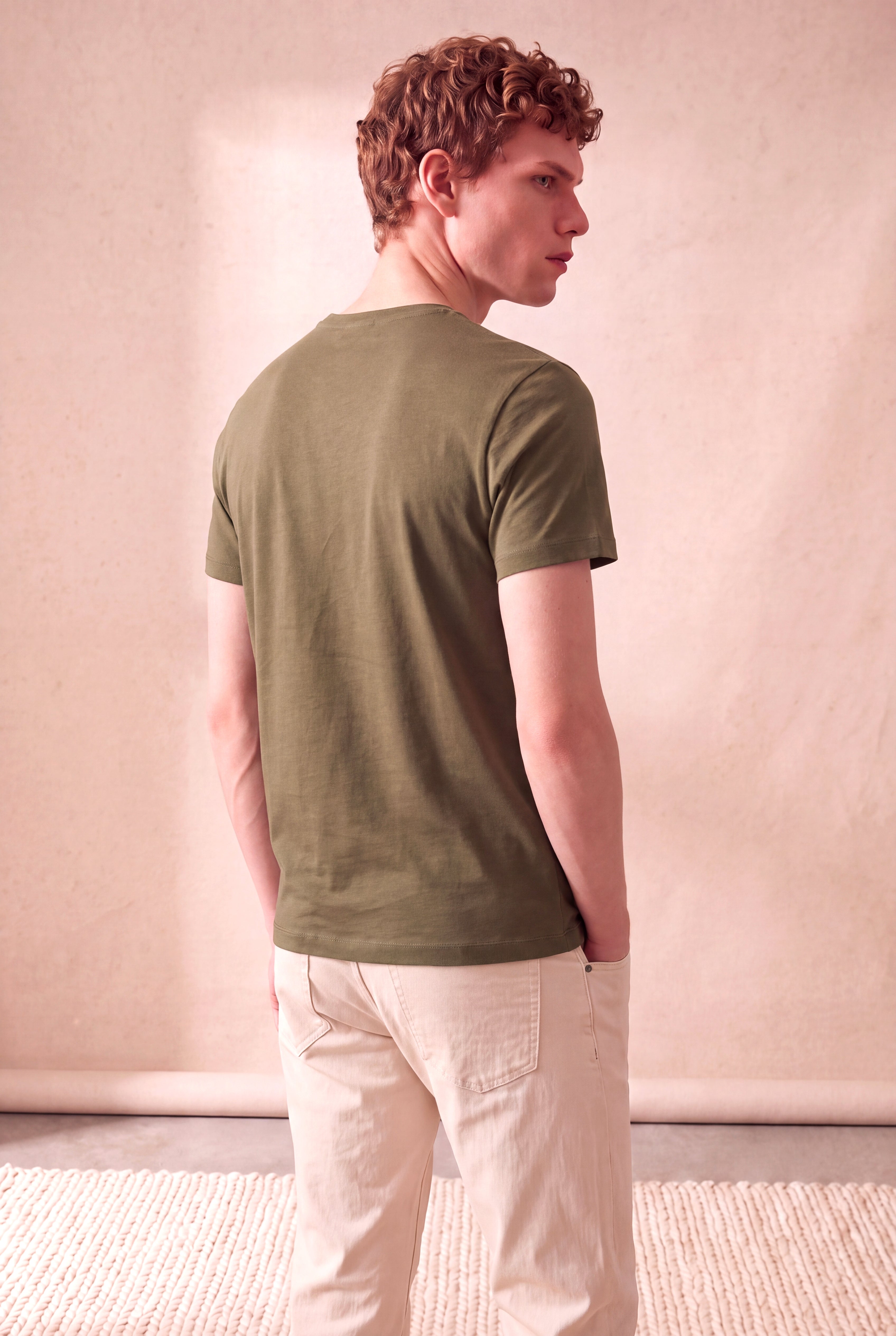 Erkek %100 Pamuk Yeşil Kısa Kollu Bisiklet Yaka Basic T-Shirt OLAV