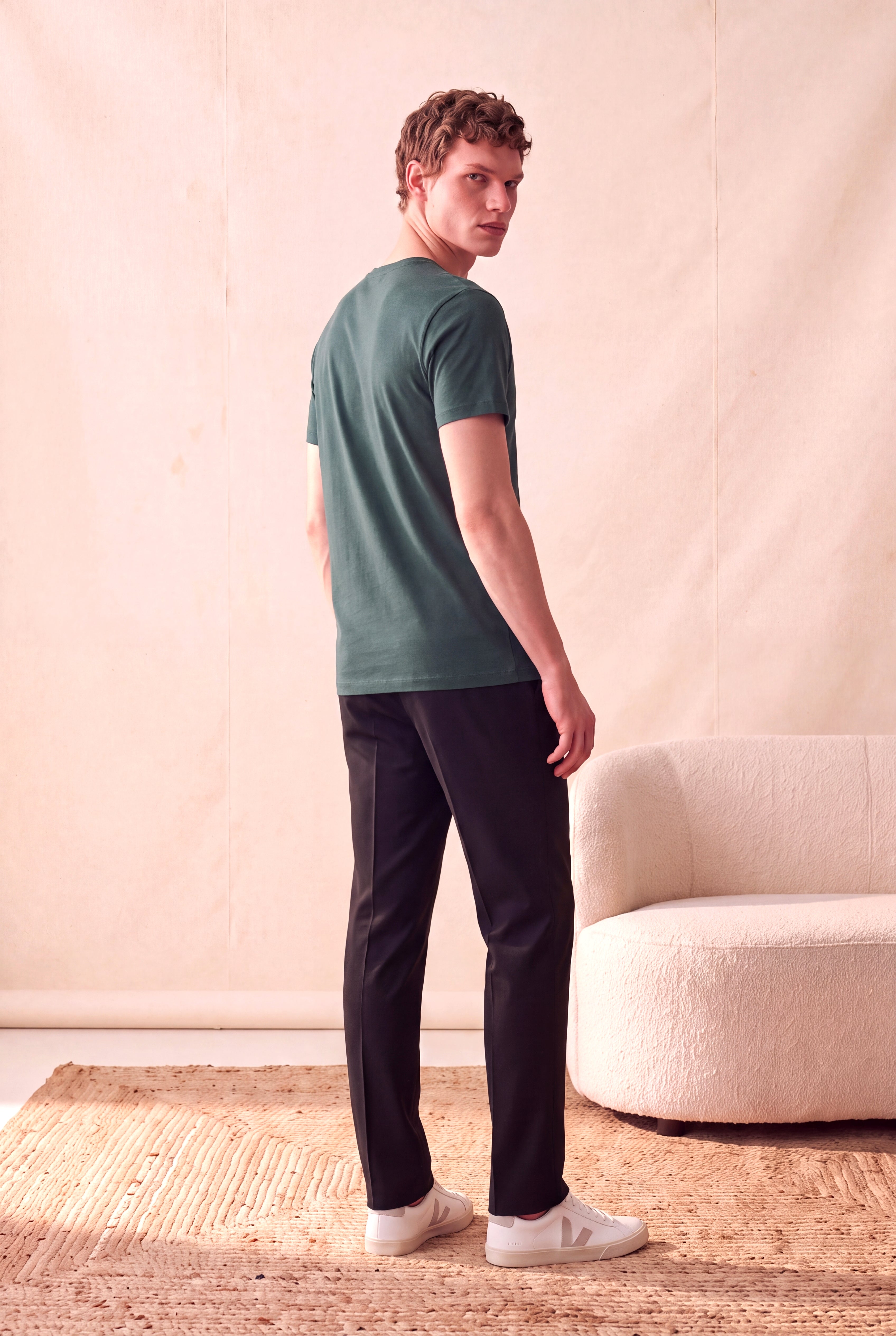 Erkek %100 Pamuk Yeşil Kısa Kollu Bisiklet Yaka Basic T-Shirt OLAV