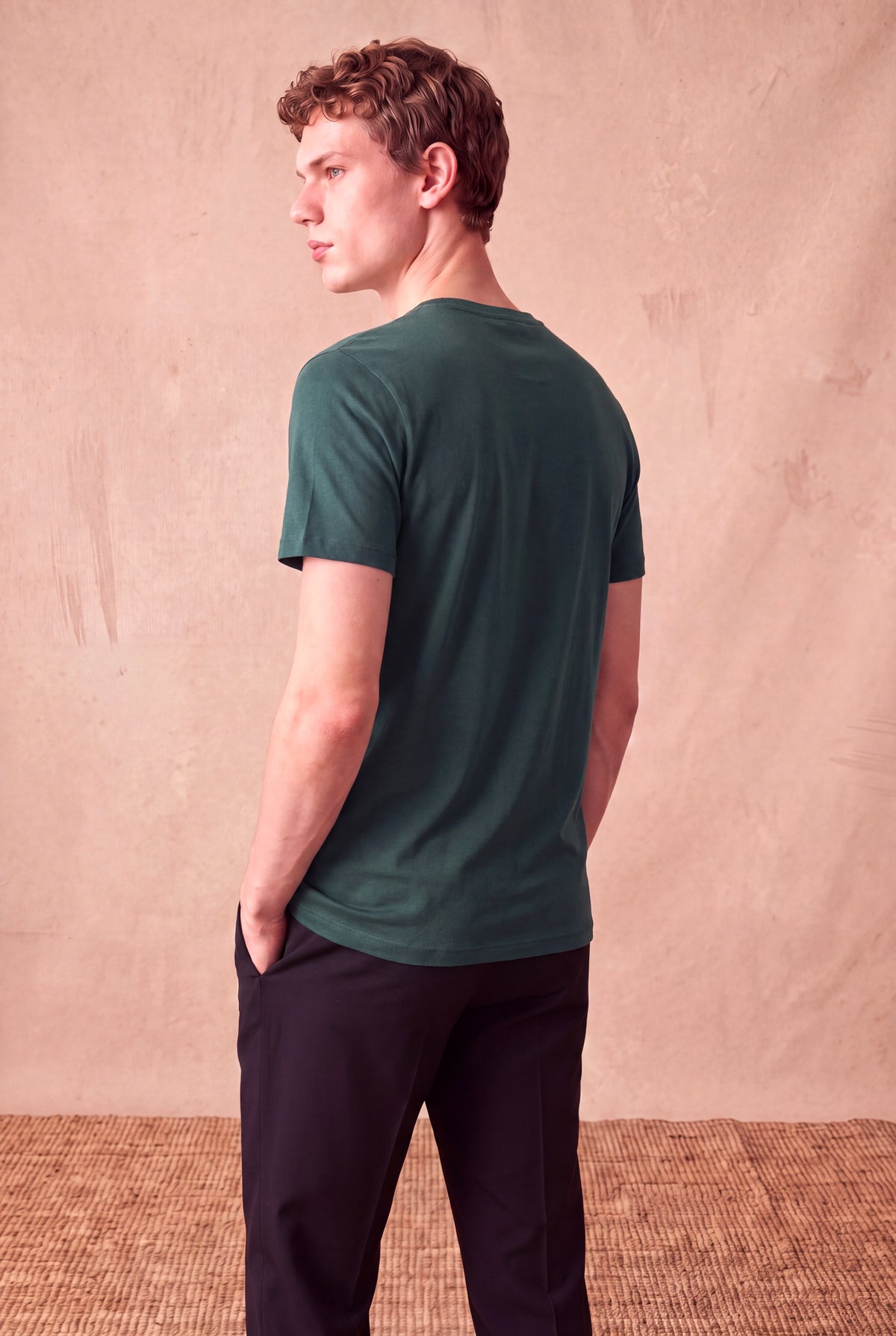 Erkek %100 Pamuk Koyu Çam Yeşili Kısa Kollu Bisiklet Yaka Basic T-Shirt OLAV