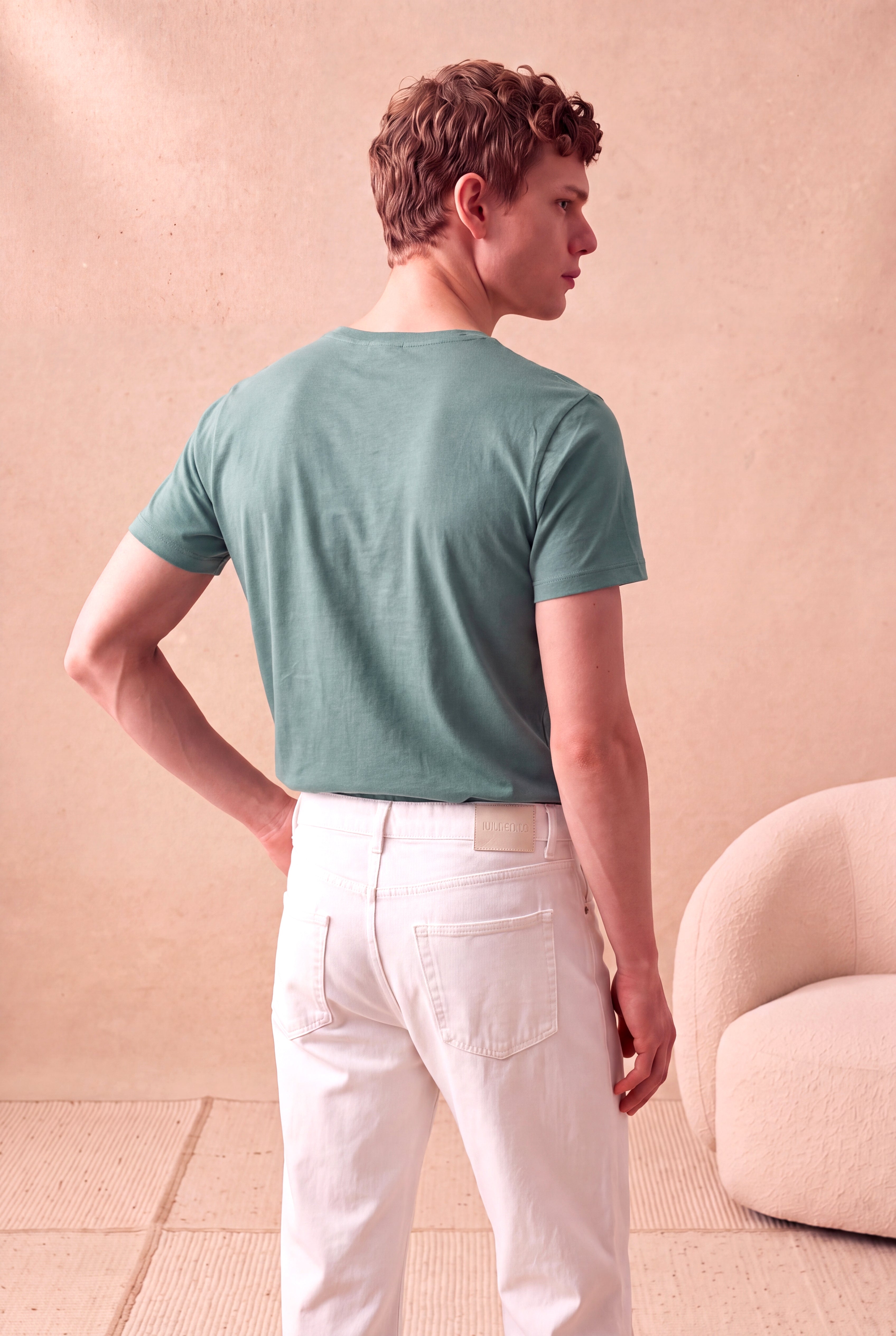 Erkek %100 Pamuk Duman Mavisi Kısa Kollu Bisiklet Yaka Basic T-Shirt OLAV