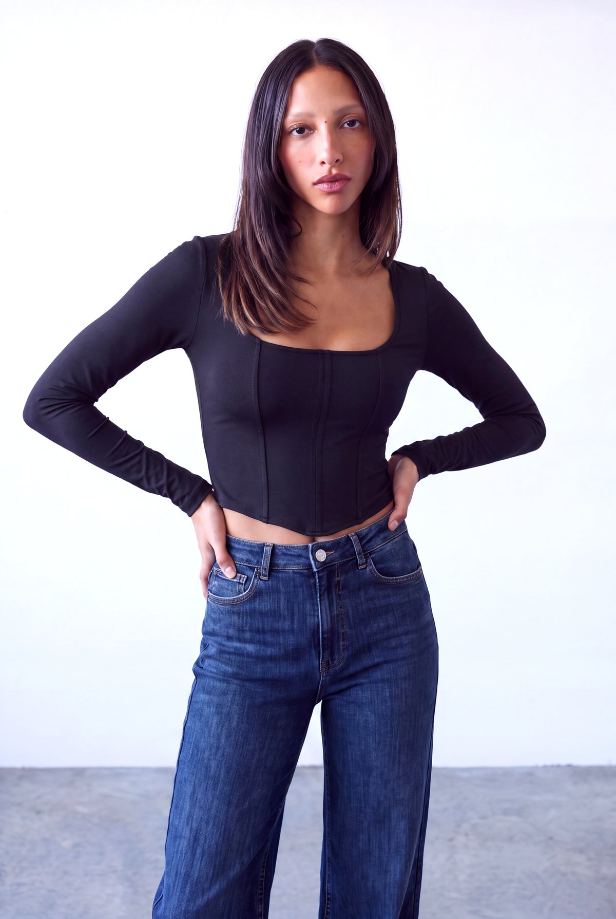 Siyah Kadın Siyah Esnek Kare Yaka Uzun Kollu Korse Görünümlü Bluz VIOLETTE - Top - Westmark London EU(TR) Store Organik Pamuklu Sürdürülebilir Moda