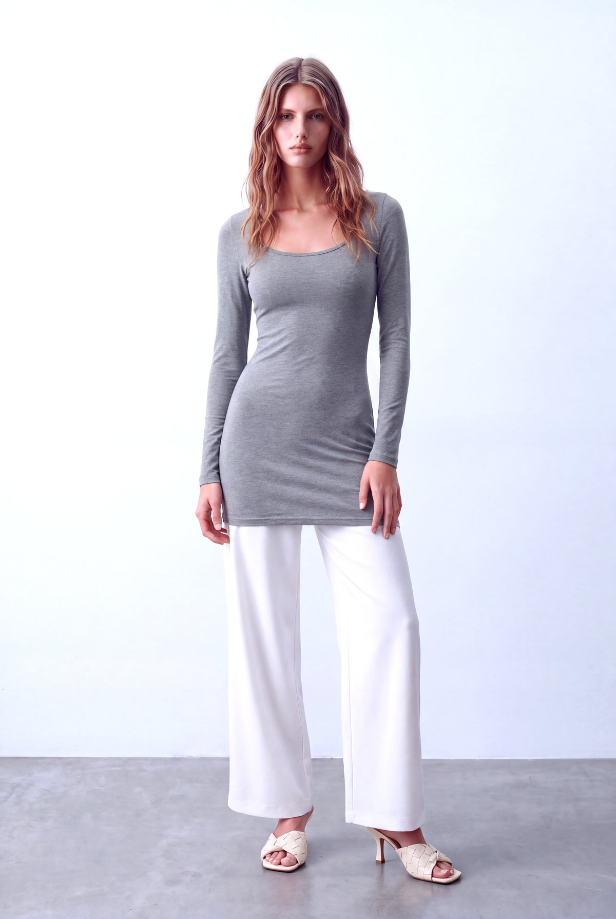 Gri Melanj Kadın Gri Melanj Pamuklu Geniş Bisiklet Yaka Uzun Kollu Tünik Bluz MILA - Top - Westmark London EU(TR) Store Organik Pamuklu Sürdürülebilir Moda