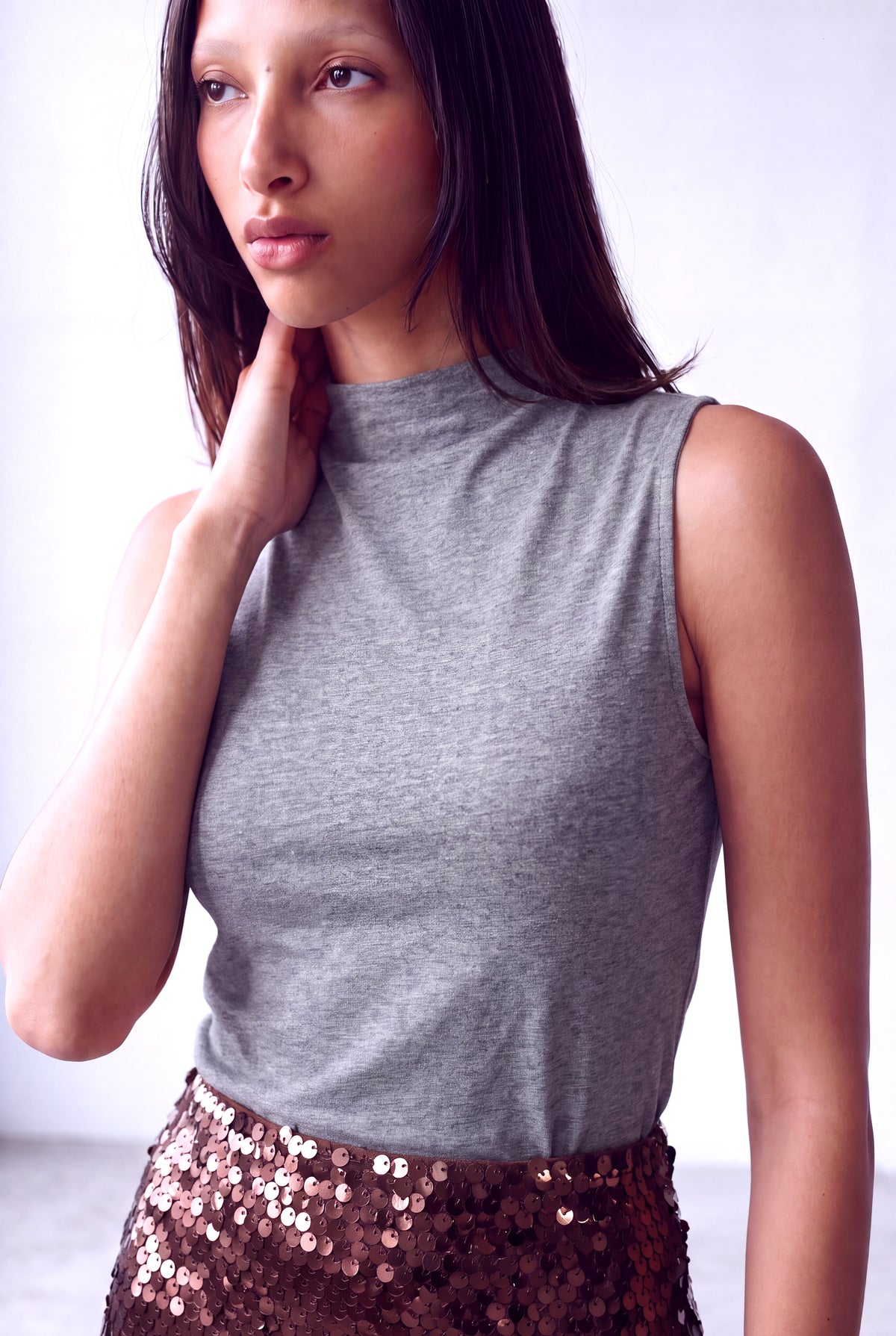 Gri Melanj Kadın Gri Melanj Pamuklu Yarım Balıkçı Yaka Kolsuz Bluz SKYE - Top - Westmark London EU(TR) Store Organik Pamuklu Sürdürülebilir Moda