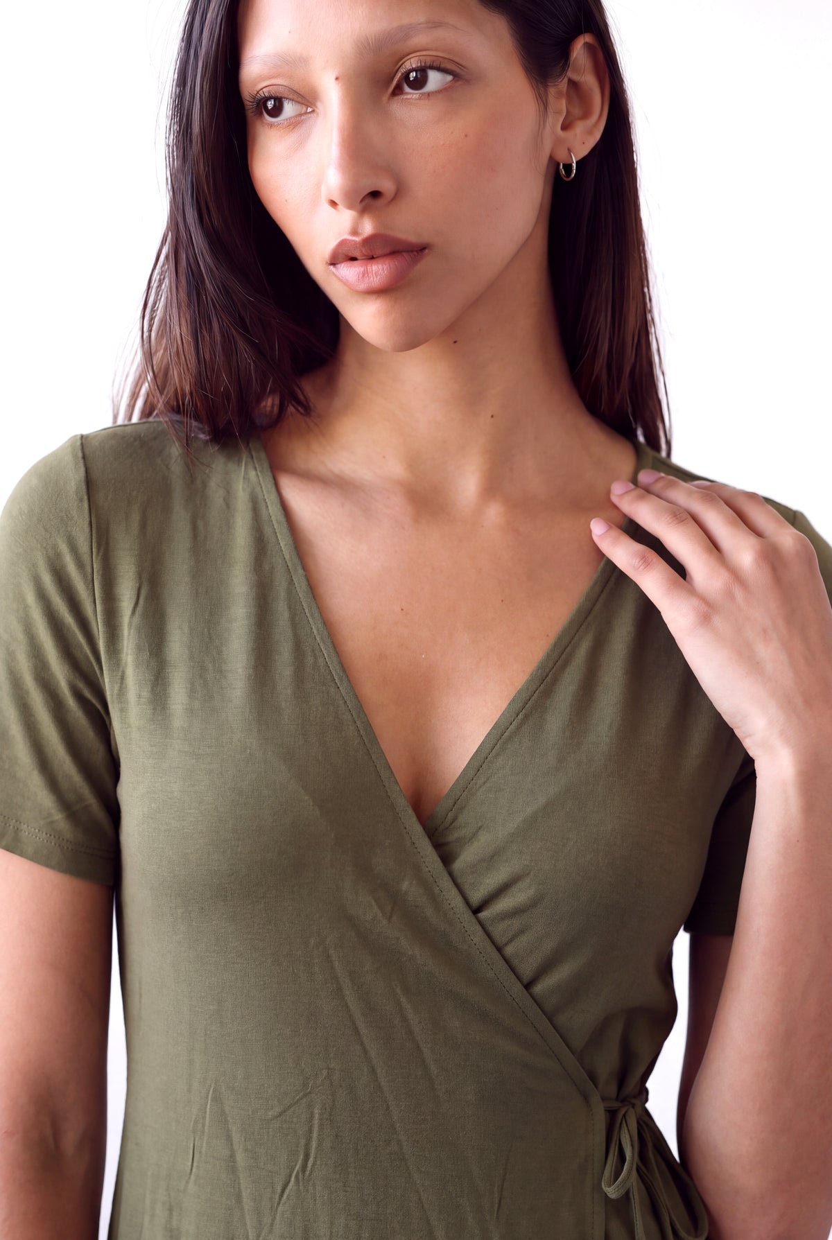 Koyu Yeşil Kadın Koyu Yeşil Viskon V Yaka Kısa Kollu Yandan Bağlamalı Elbise KYRA - Dress - Westmark London EU(TR) Store Organik Pamuklu Sürdürülebilir Moda