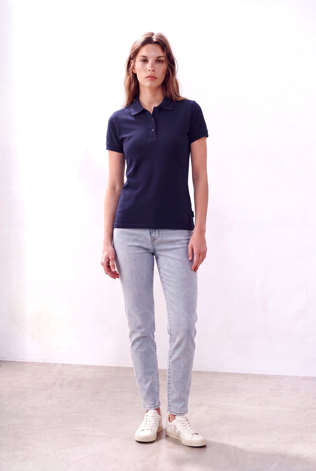 Lacivert Kadın Lacivert %100 Pamuk Pike Polo Yaka Kısa Kollu T-Shirt CLARE - Top - Westmark London EU(TR) Store Organik Pamuklu Sürdürülebilir Moda