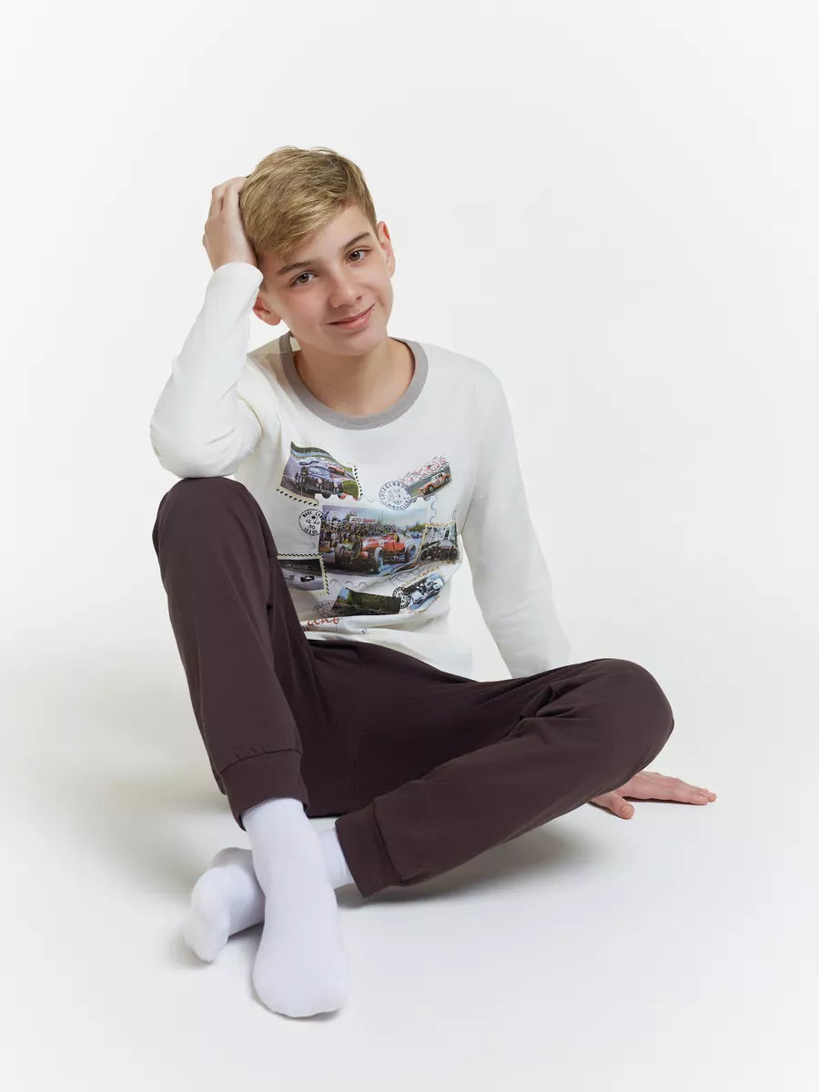 Ekru / Gri Baskılı  Pamuk Erkek Çocuk Pijama Takımı LCDANIEL - Set - Westmark London EU(TR) Store Organik Pamuklu Sürdürülebilir Moda