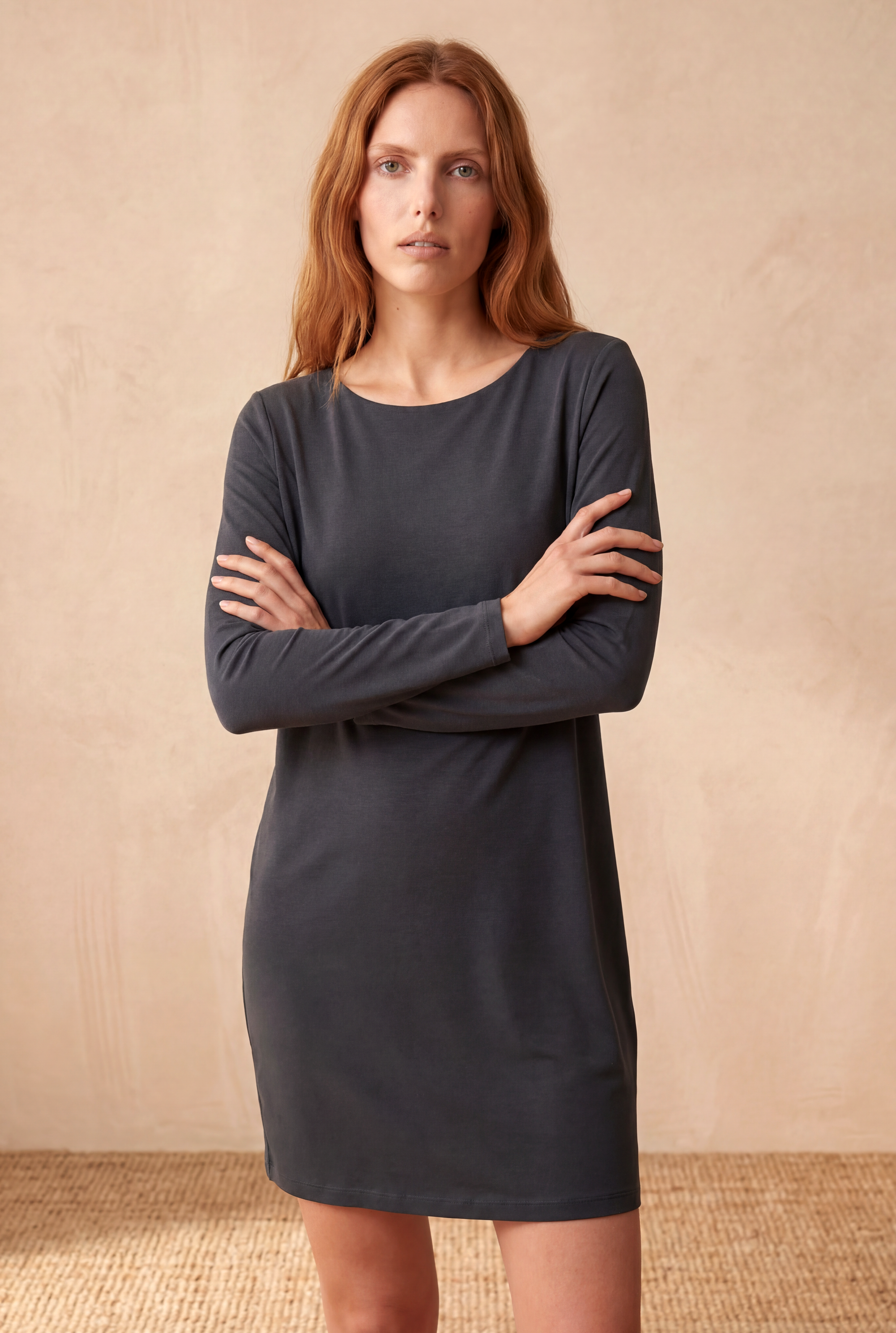 Kadın Regular Fit Kayık Yaka Uzun Kol Lacivert Modal Mini Elbise VIOLETA - Dress - Westmark London EU(TR) Store Organik Pamuklu Sürdürülebilir Moda