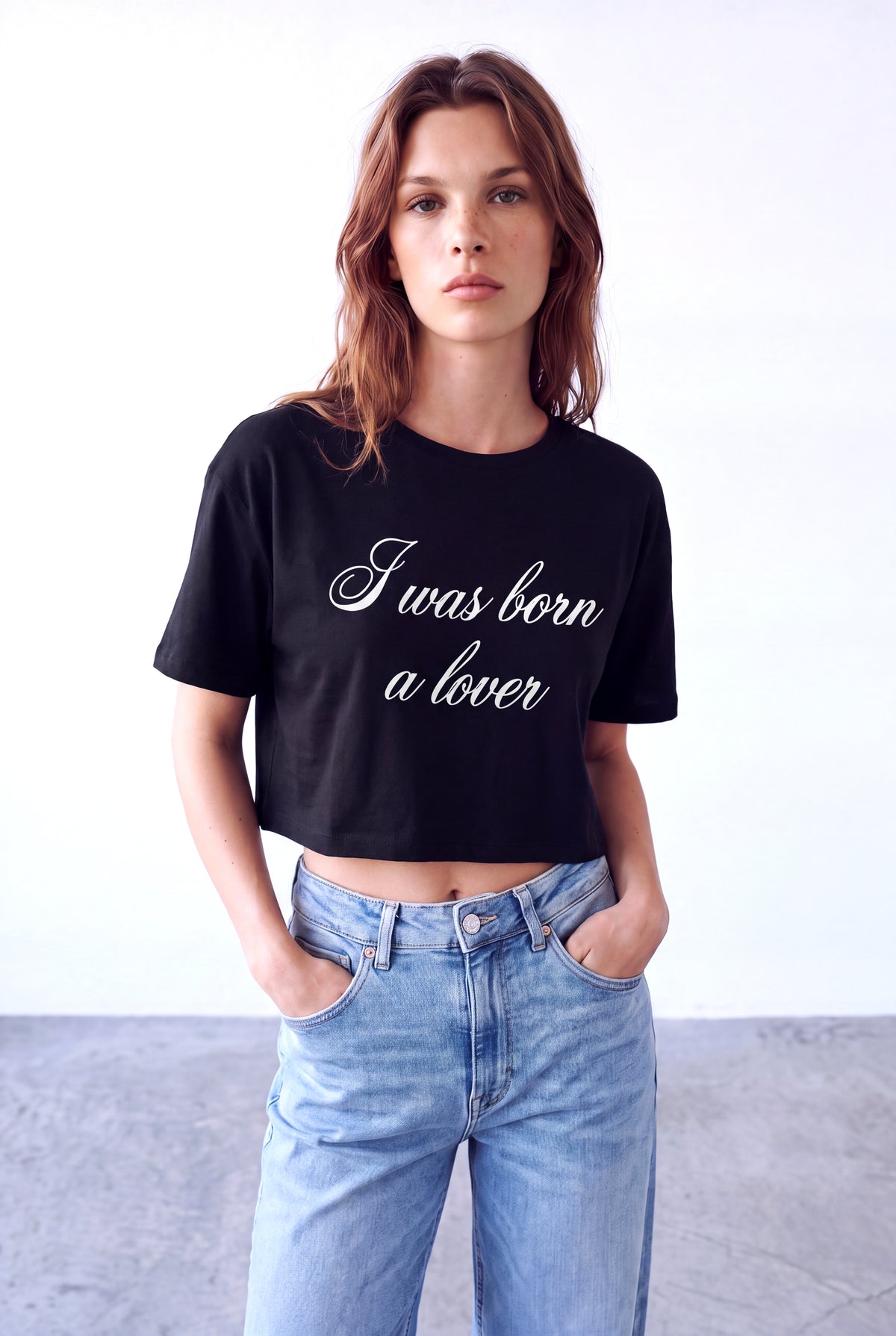 Siyah Kadın Siyah %100 Pamuk İnterlok Bisiklet Yaka 2/4 Kol Düşük Omuzlu Baskılı Crop T-Shirt IONA - Top - Westmark London EU(TR) Store Organik Pamuklu Sürdürülebilir Moda