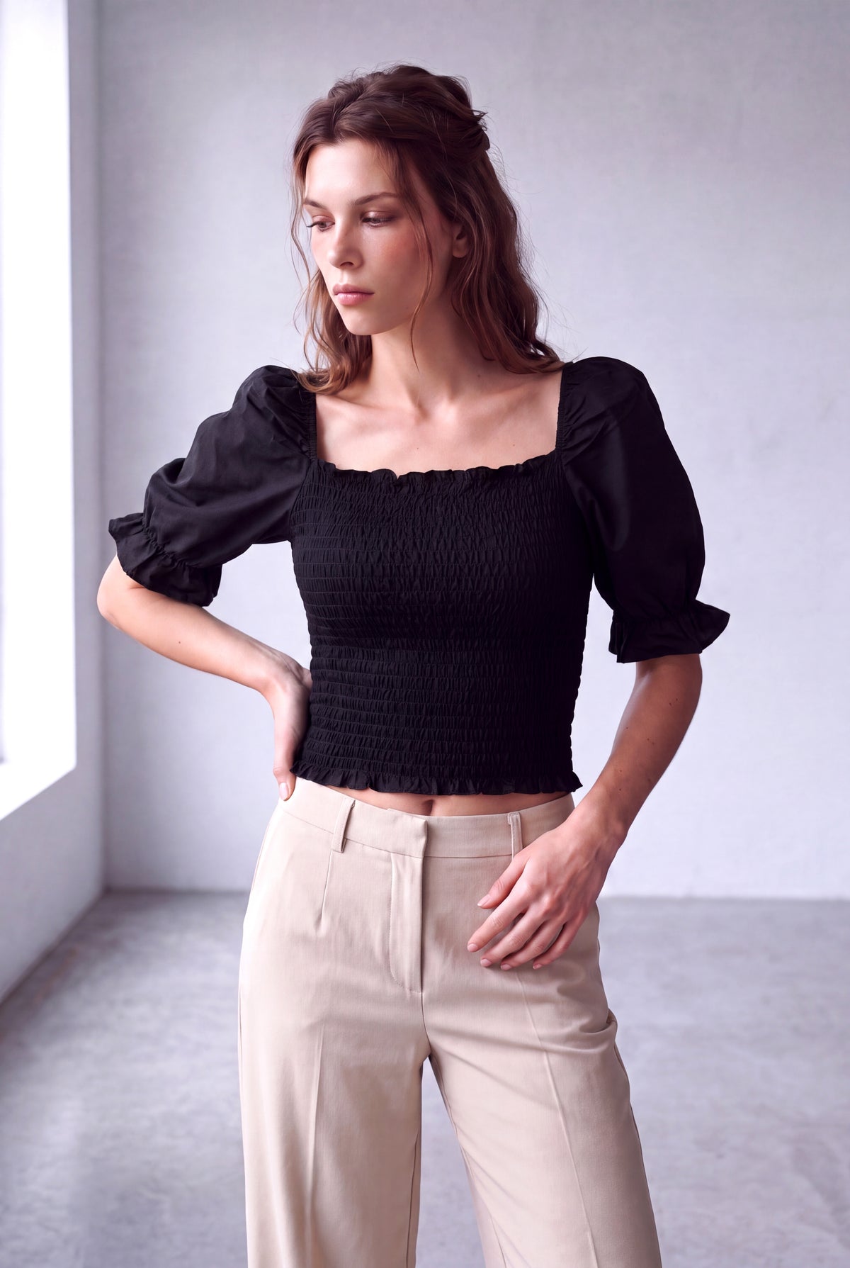 Siyah Kadın Siyah %100 Viskon Kare Yaka Kısa Balon Kollu Gipeli Bluz LIA - Top - Westmark London EU(TR) Store Organik Pamuklu Sürdürülebilir Moda