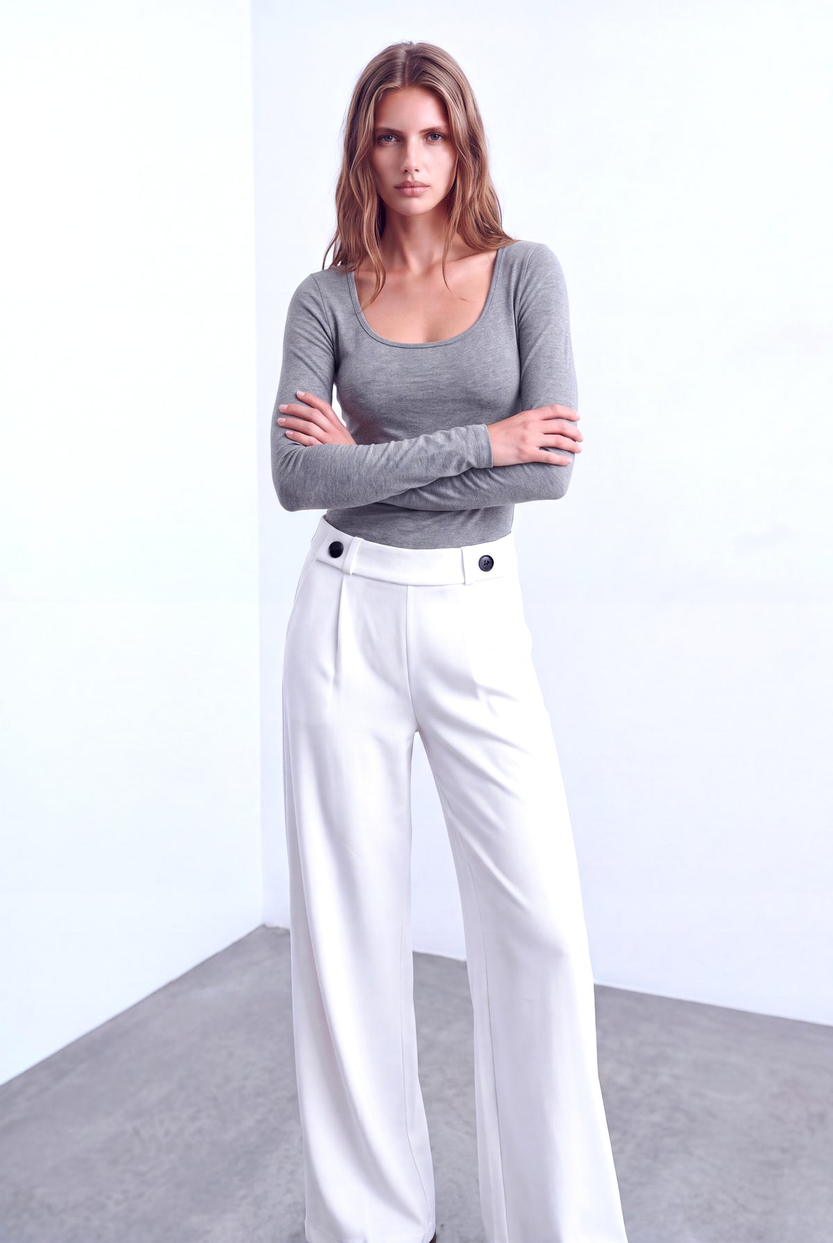 Gri Melanj Kadın Gri Melanj Pamuklu Geniş Bisiklet Yaka Uzun Kollu Tünik Bluz MILA - Top - Westmark London EU(TR) Store Organik Pamuklu Sürdürülebilir Moda