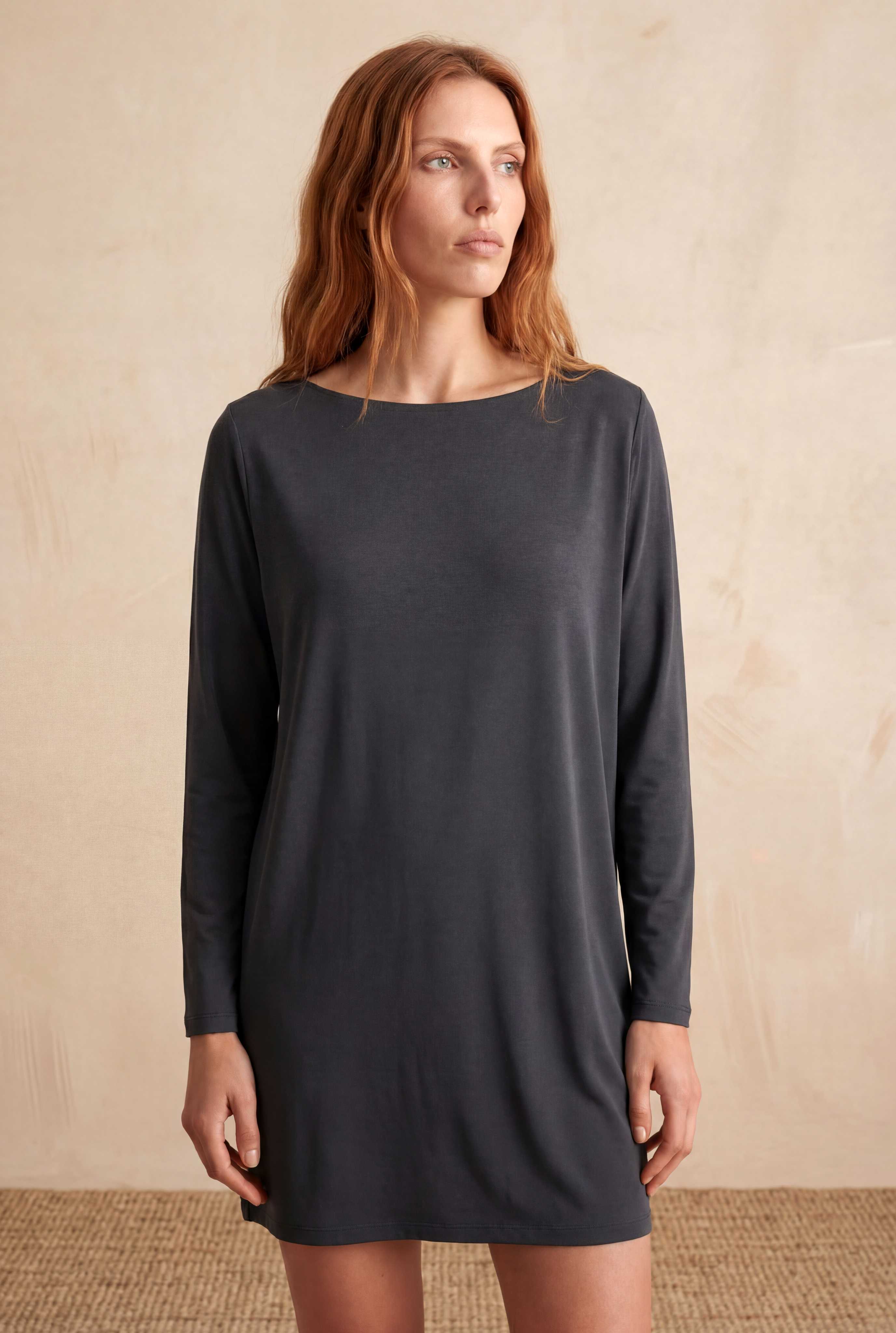 Kadın Regular Fit Kayık Yaka Uzun Kol Lacivert Modal Mini Elbise VIOLETA - Dress - Westmark London EU(TR) Store Organik Pamuklu Sürdürülebilir Moda