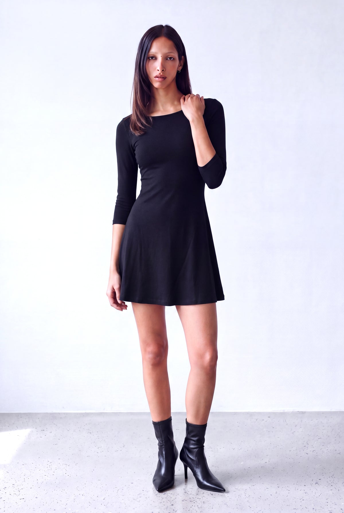 Siyah Kadın Siyah Pamuklu Kayık Yaka 3/4 Kol Belden Aşağıya Genişleyen Etekli Elbise ROSA - Dress - Westmark London EU(TR) Store Organik Pamuklu Sürdürülebilir Moda
