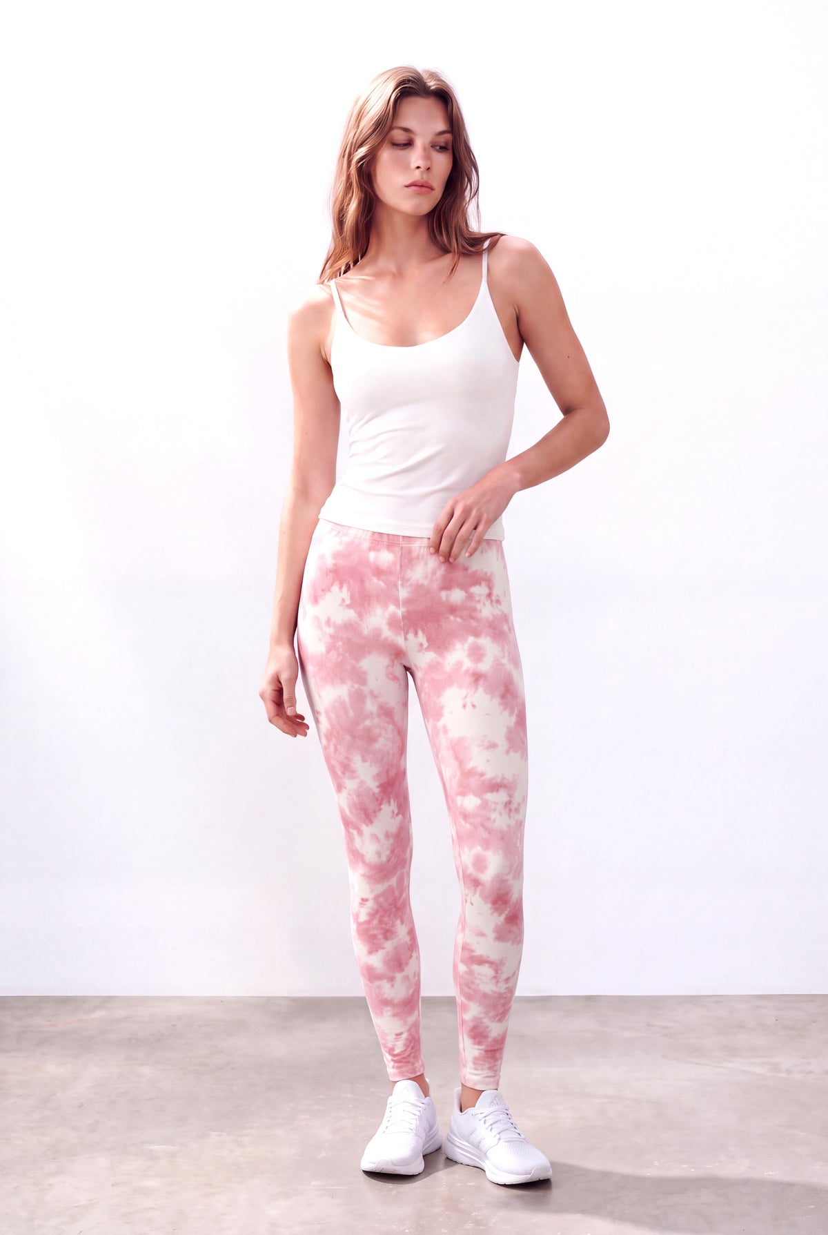 Pembe / Beyaz Kadın Pembe / Beyaz Pamuklu Yüksek Bel Batik Desenli Tayt MAYA - Leggings - Westmark London EU(TR) Store Organik Pamuklu Sürdürülebilir Moda