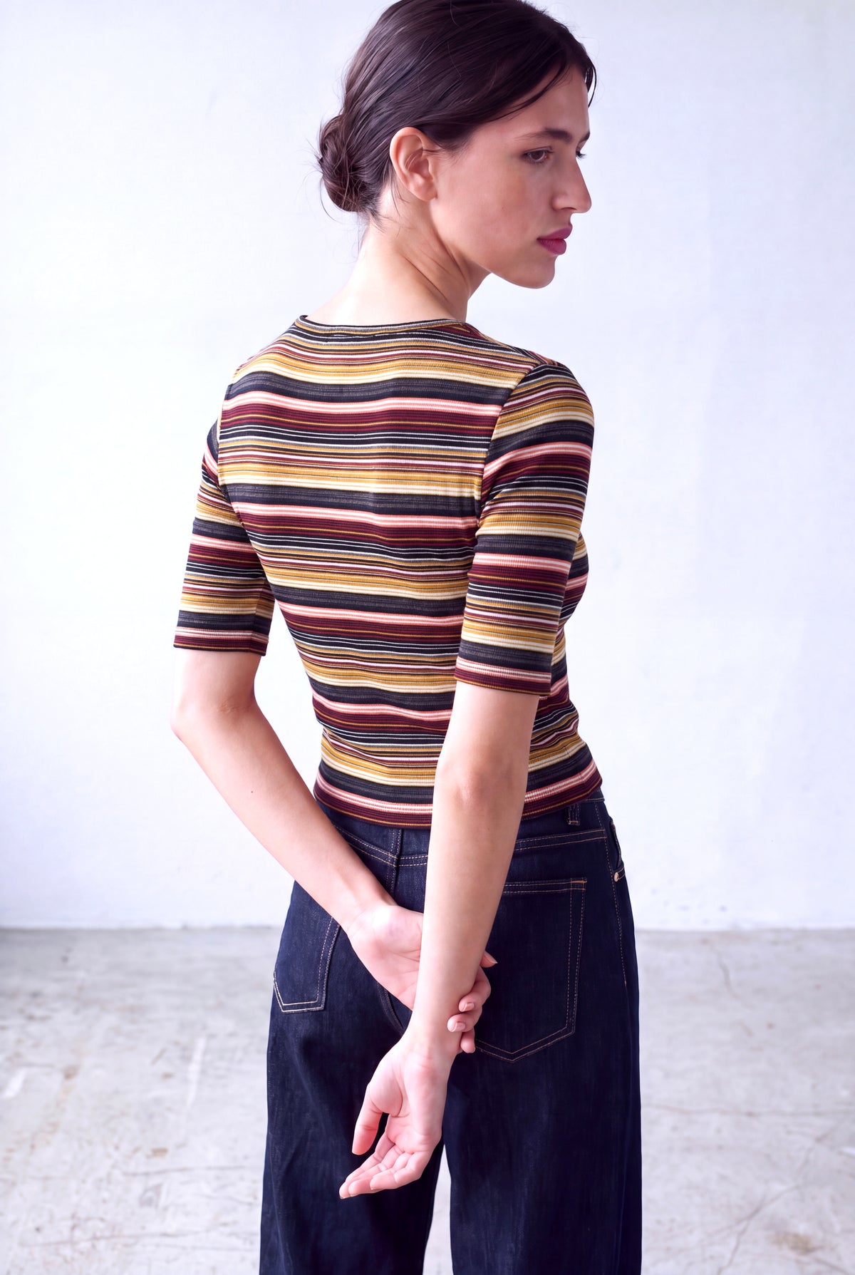 Lacivert Çok Renkli Çizgili Kadın Lacivert Çok Renkli Çizgili Viskon Bisiklet Yaka 2/4 Kol Bluz VERA - Top - Westmark London EU(TR) Store Organik Pamuklu Sürdürülebilir Moda