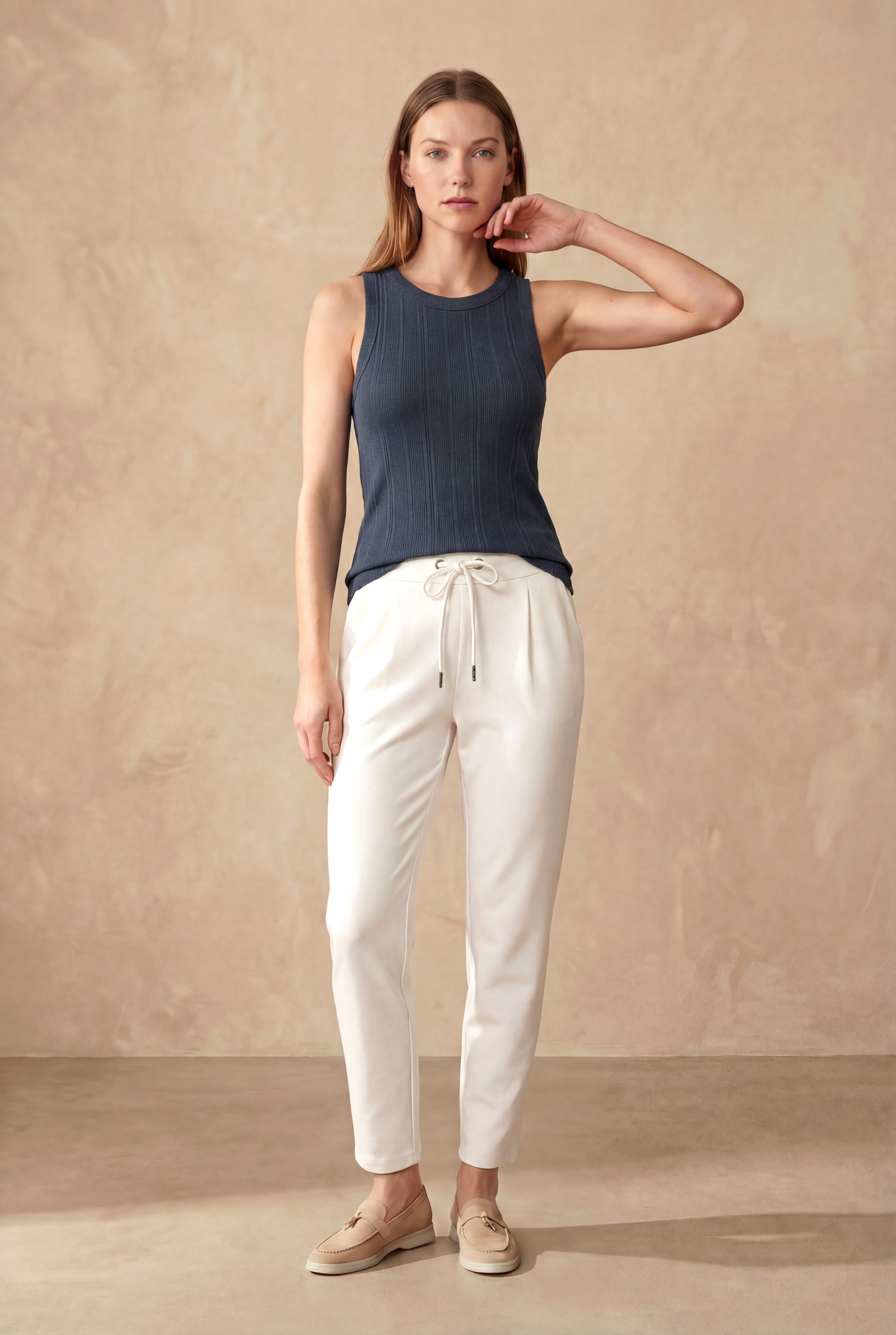 Gece Mavisi Bisiklet Yaka Kolsuz Kadın T-Shirt POPPY TOP - Tops - Westmark London EU(TR) Store Organik Pamuklu Sürdürülebilir Moda