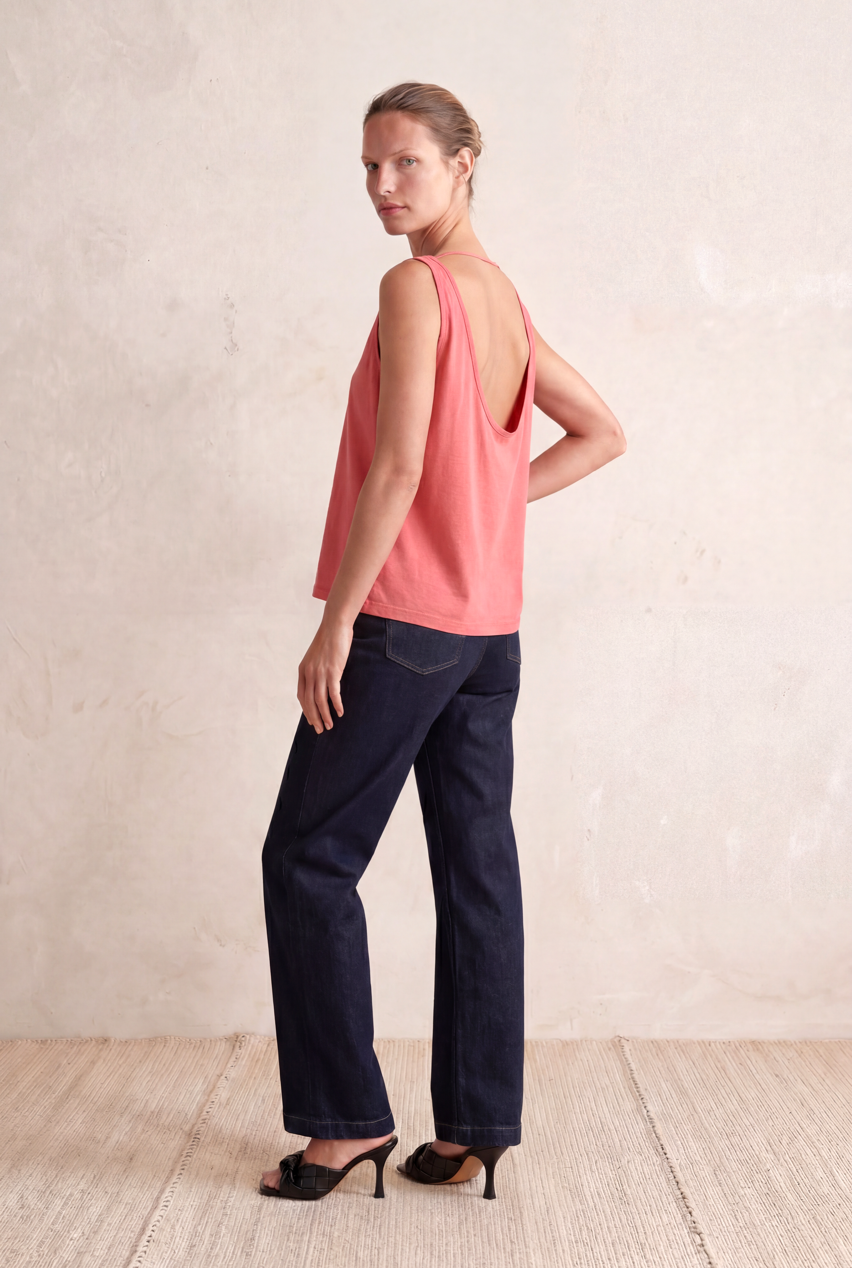 Kadın Mercan Pamuklu Relaxed Fit Bisiklet Yaka Kolsuz Desenli Atlet CARLOTA