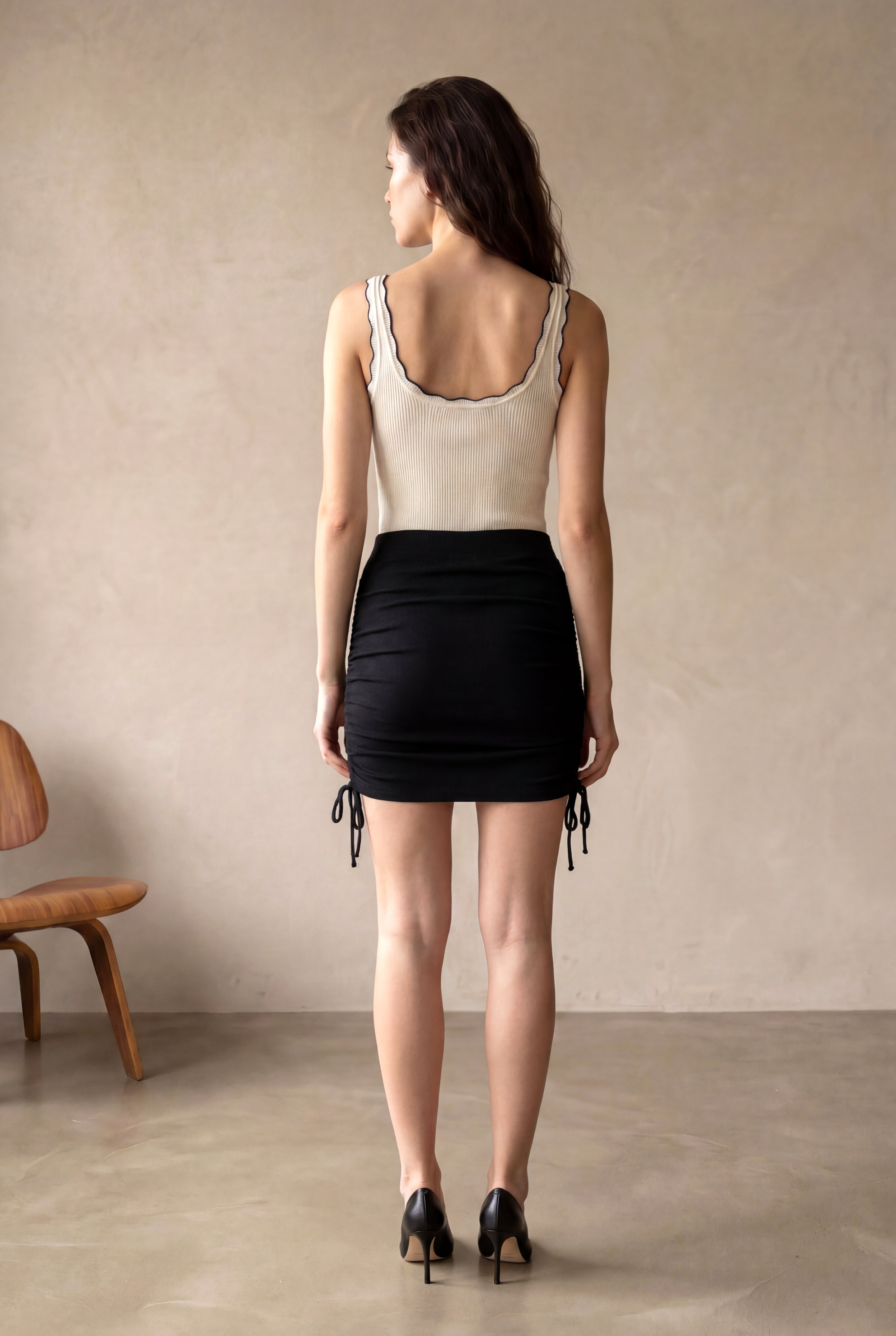 Kadın Regular Fit  Pamuk / Elastan Kısa Siyah Mini Yandan Büzgülü Etek SILVIA - Skirt - Westmark London EU(TR) Store Organik Pamuklu Sürdürülebilir Moda