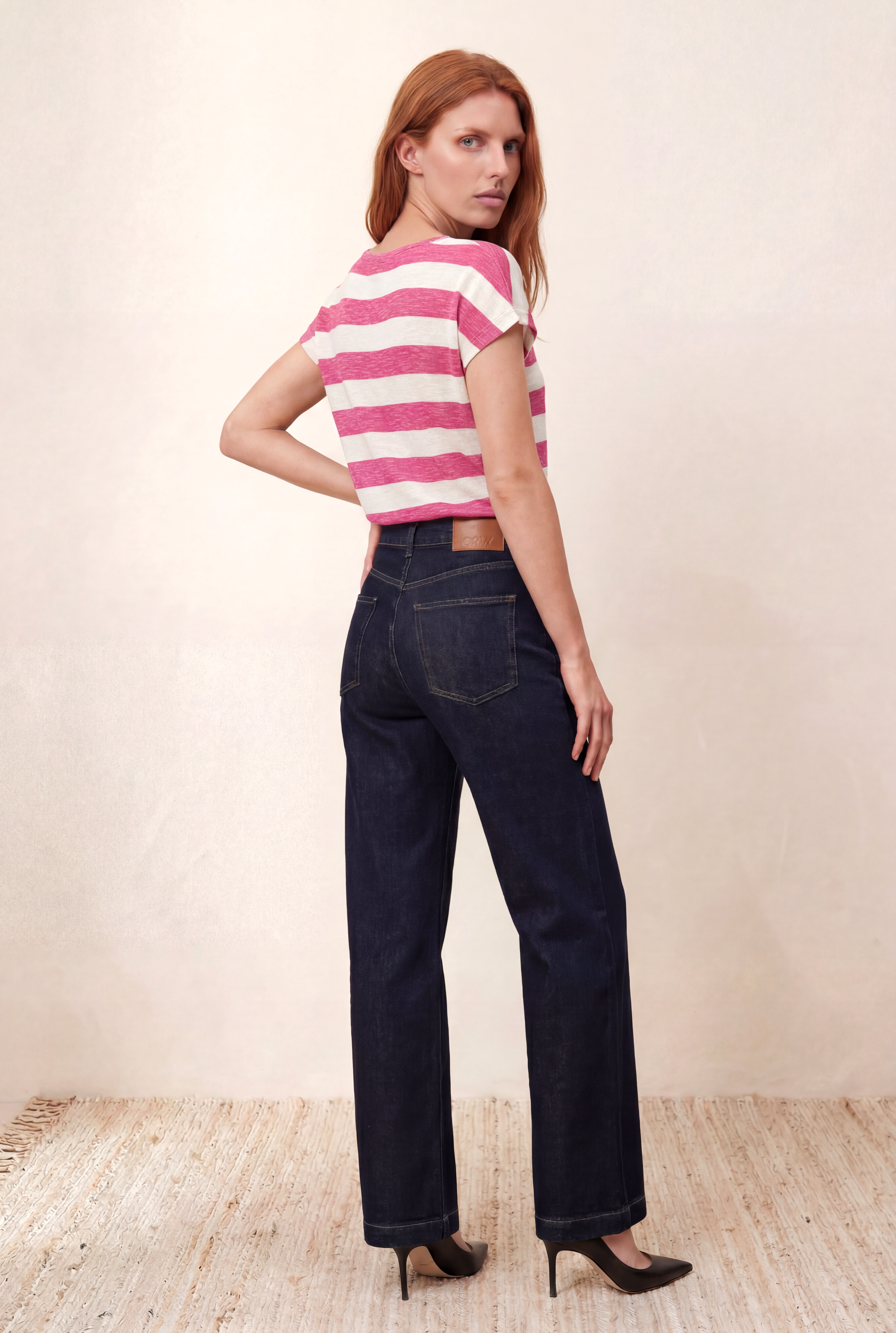 Kadın Regular Fit Bisiklet Yaka Kısa Kol Ekru / Mor Çizgili Viskon / Elastan T-Shirt WILDA - Top - Westmark London EU(TR) Store Organik Pamuklu Sürdürülebilir Moda