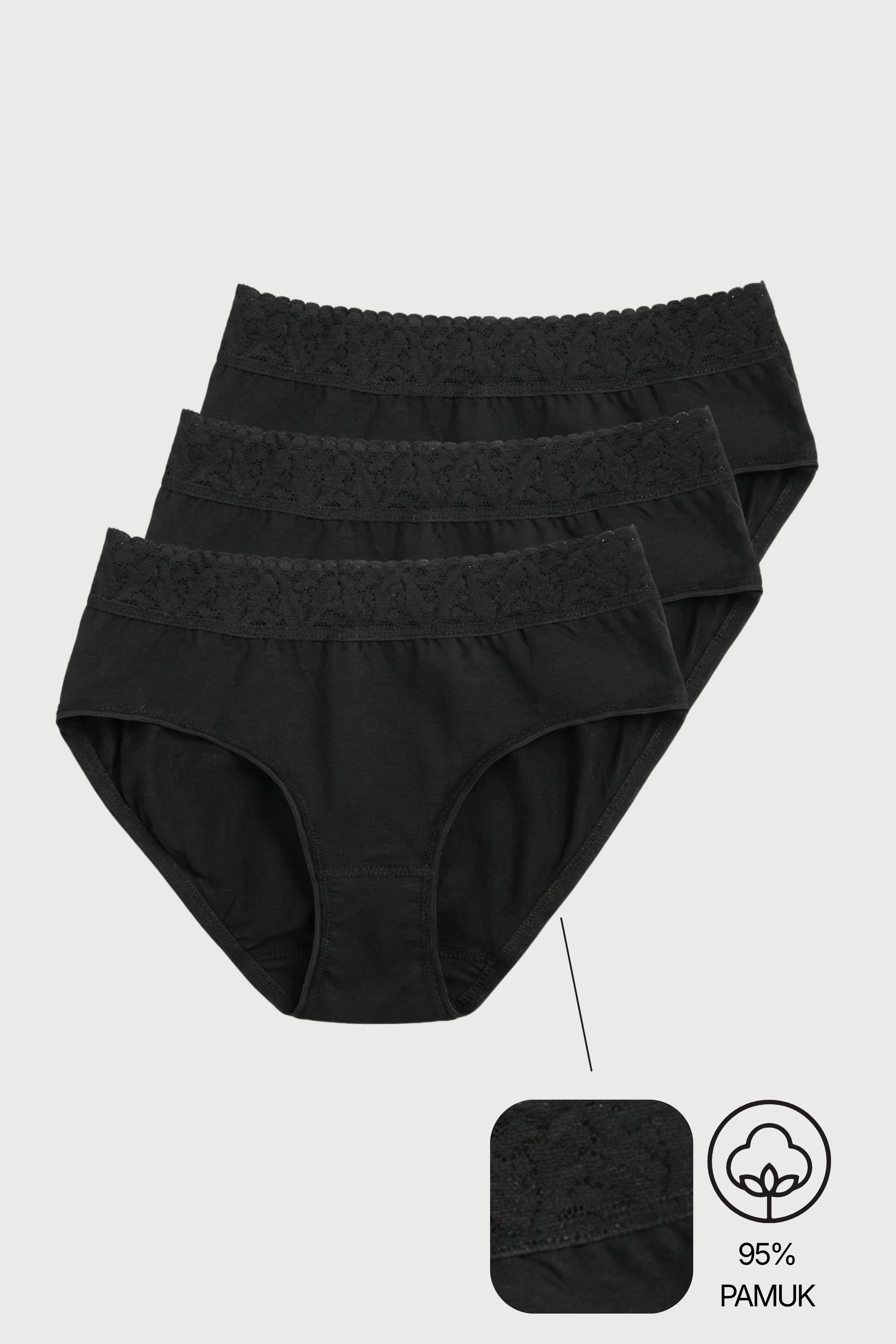 3'lü Siyah Pamuk / Elastan Kız Çocuk Üstten Dantelli Slip Külot Set LCPOLINA - Underwear - Westmark London EU(TR) Store Organik Pamuklu Sürdürülebilir Moda