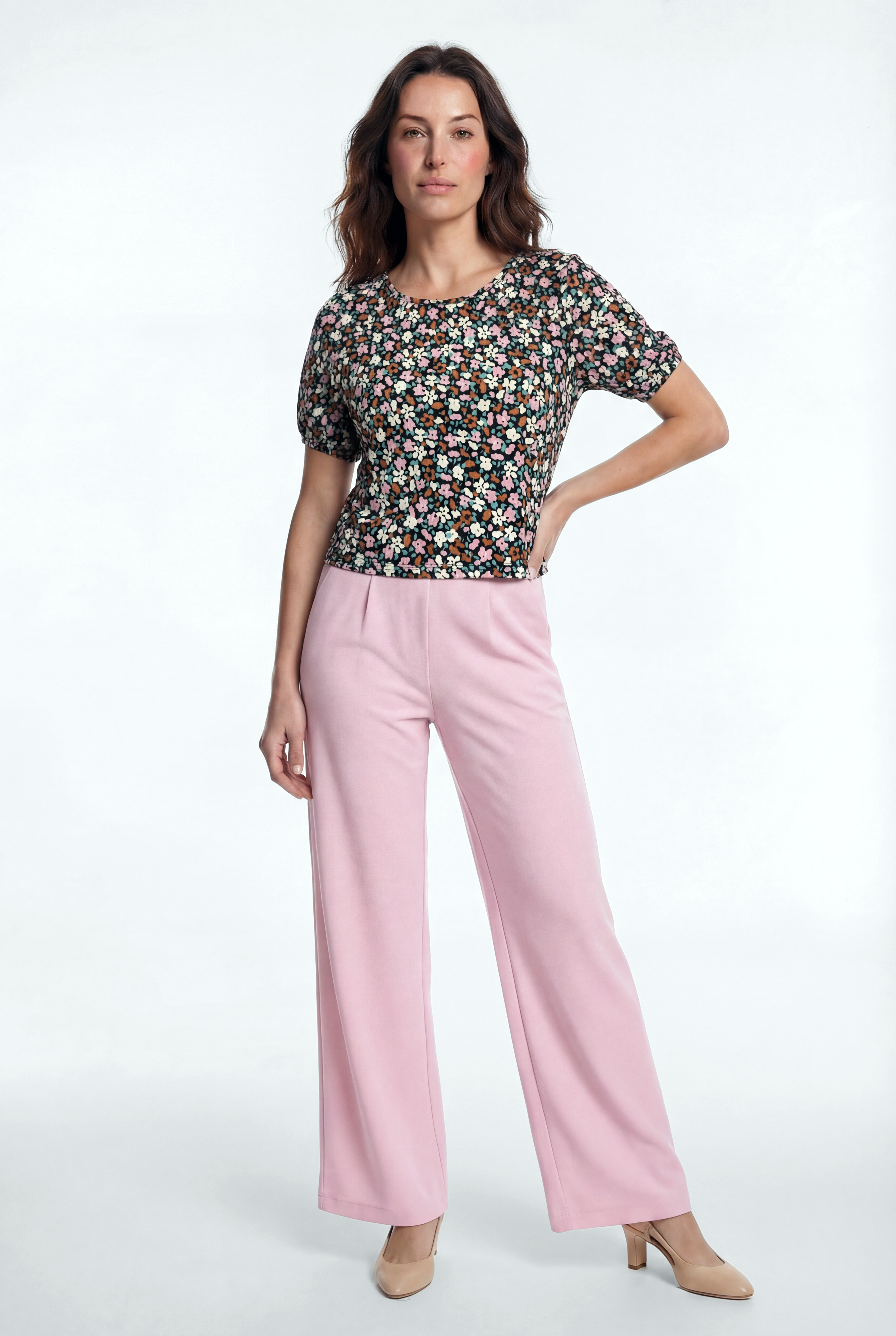 Kadın Bisiklet Yaka Kısa Kollu Desenli  Crop Üst CARMEN