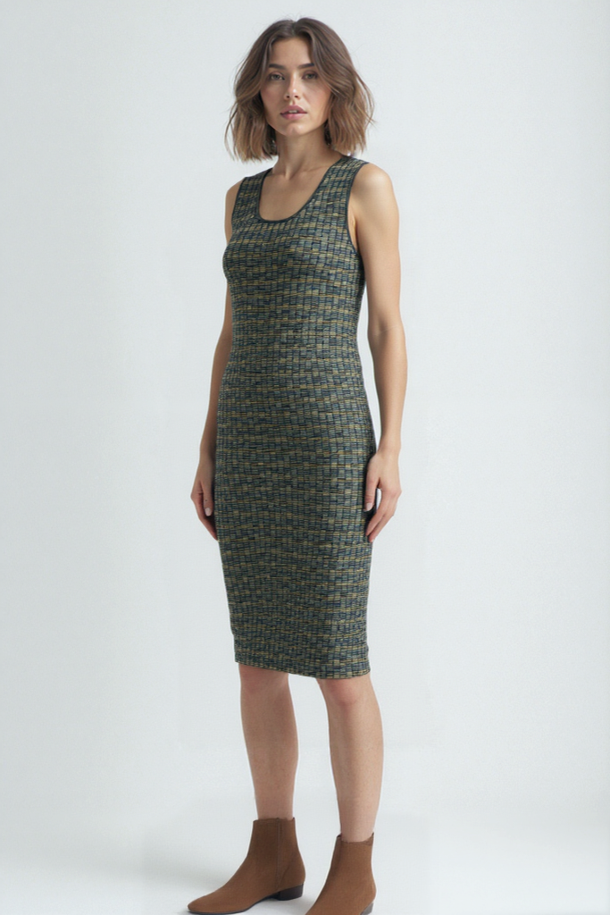 Turuncu Gri Çizgili Kolsuz Polyester Karışımlı Midi Boy Kadın Elbise DAPHNE S/L LONG DRESS