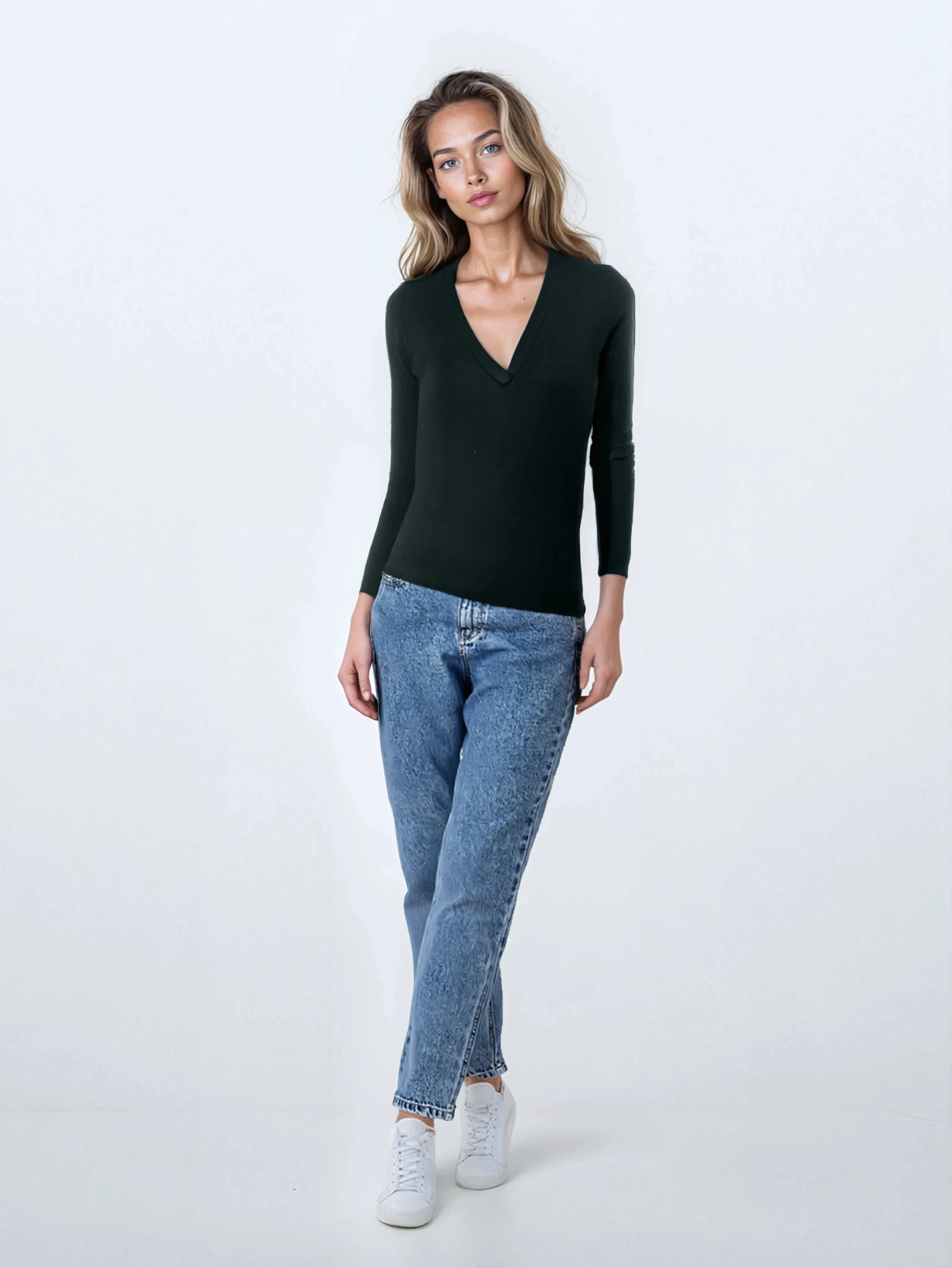 Siyah V Yaka Uzun Kollu Kadın Bluz VIOLA TOP - Blouse - Westmark London EU(TR) Store Organik Pamuklu Sürdürülebilir Moda