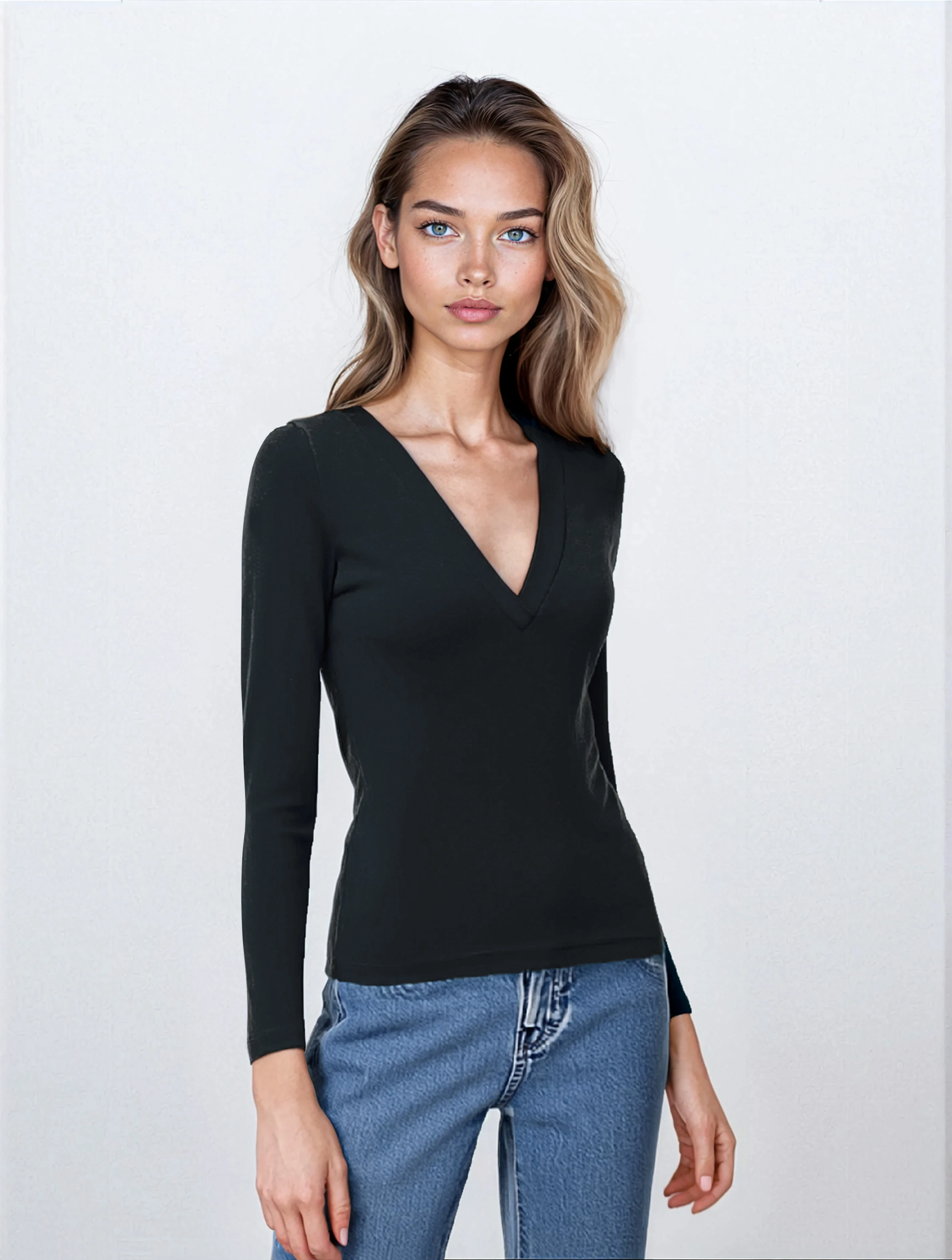 Siyah V Yaka Uzun Kollu Kadın Bluz VIOLA TOP - Blouse - Westmark London EU(TR) Store Organik Pamuklu Sürdürülebilir Moda