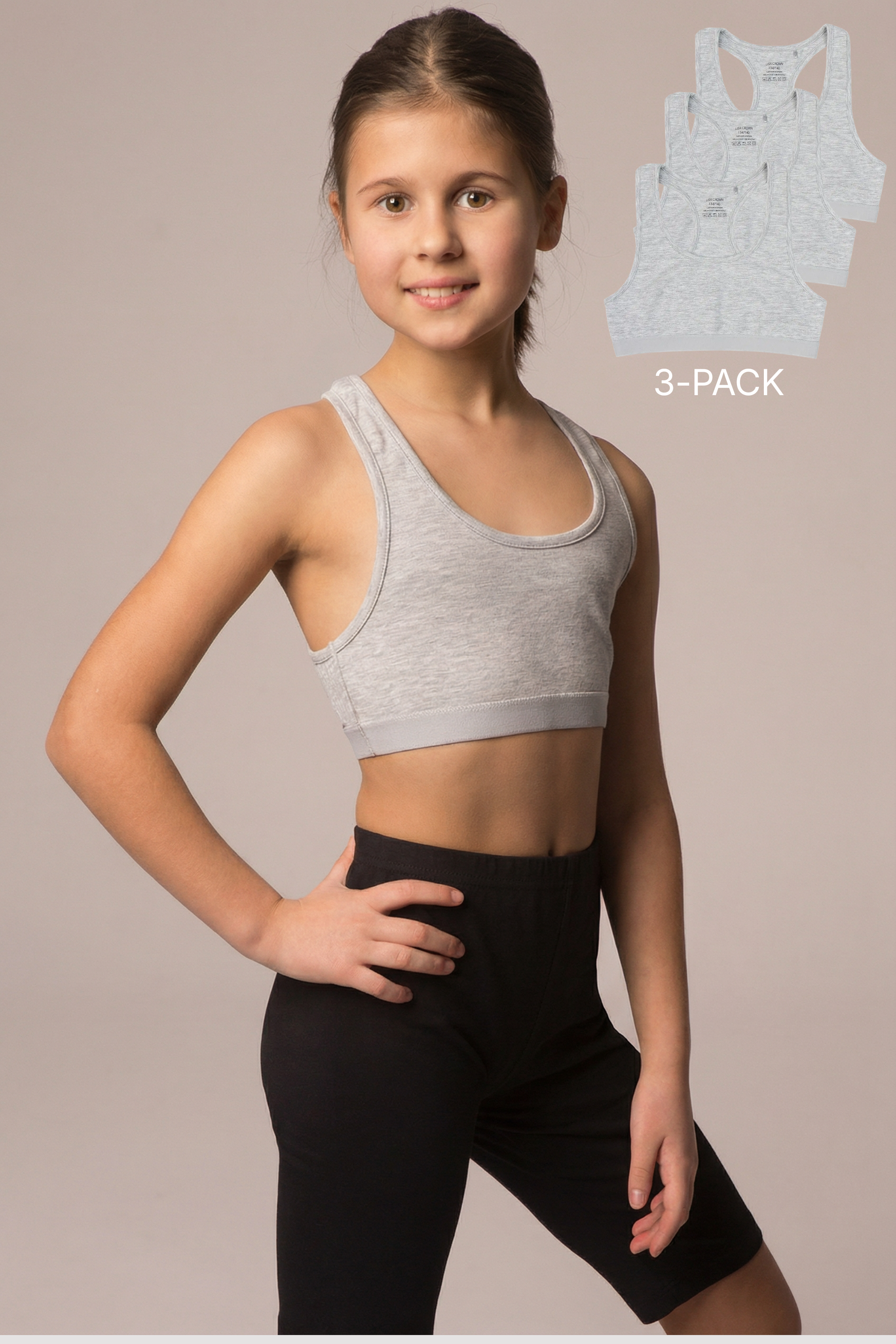 3'lü Gri  Pamuk /  Elastan Kız Çocuk Bustiyer Set LCJULIA - Underwear - Westmark London EU(TR) Store Organik Pamuklu Sürdürülebilir Moda