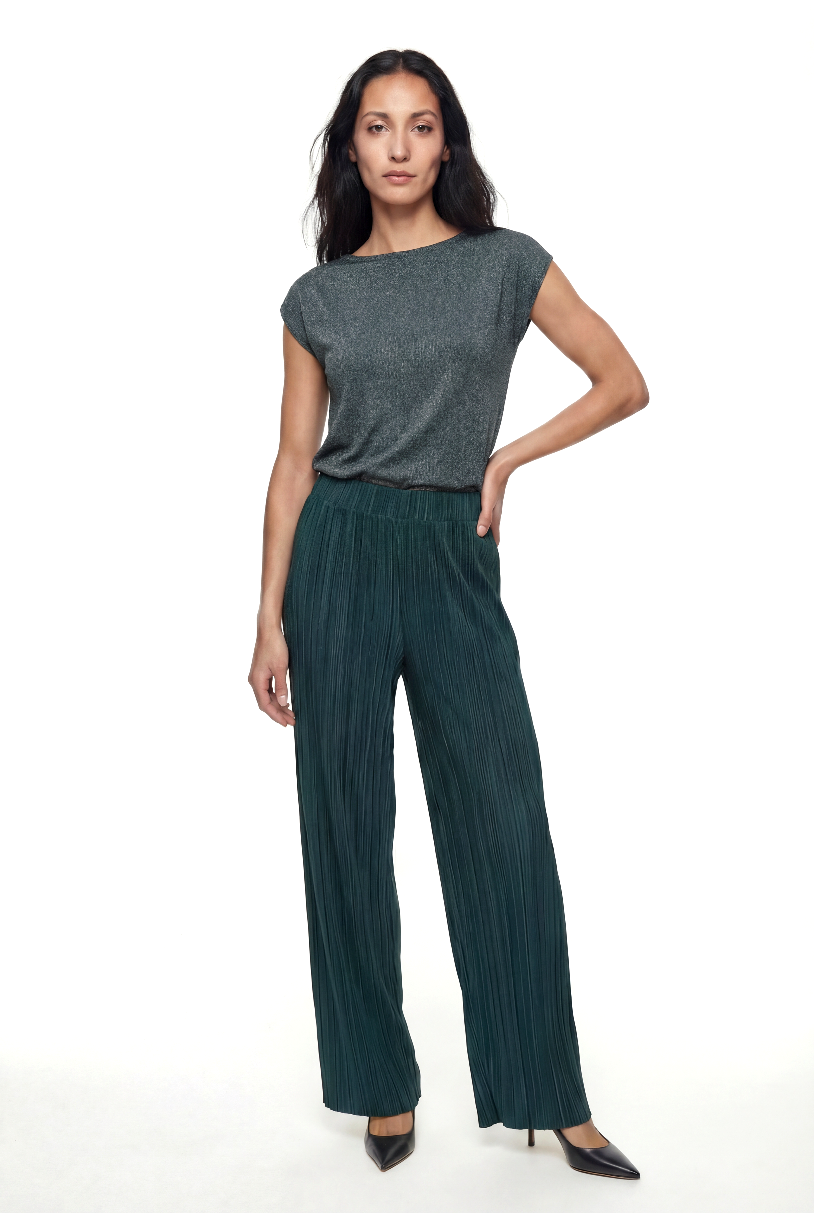 Antrasit Bisiklet Yaka Simli Kısa Kollu Kadın T-Shirt SKY GLITTER S/S TOP - T-Shirt - Westmark London EU(TR) Store Organik Pamuklu Sürdürülebilir Moda