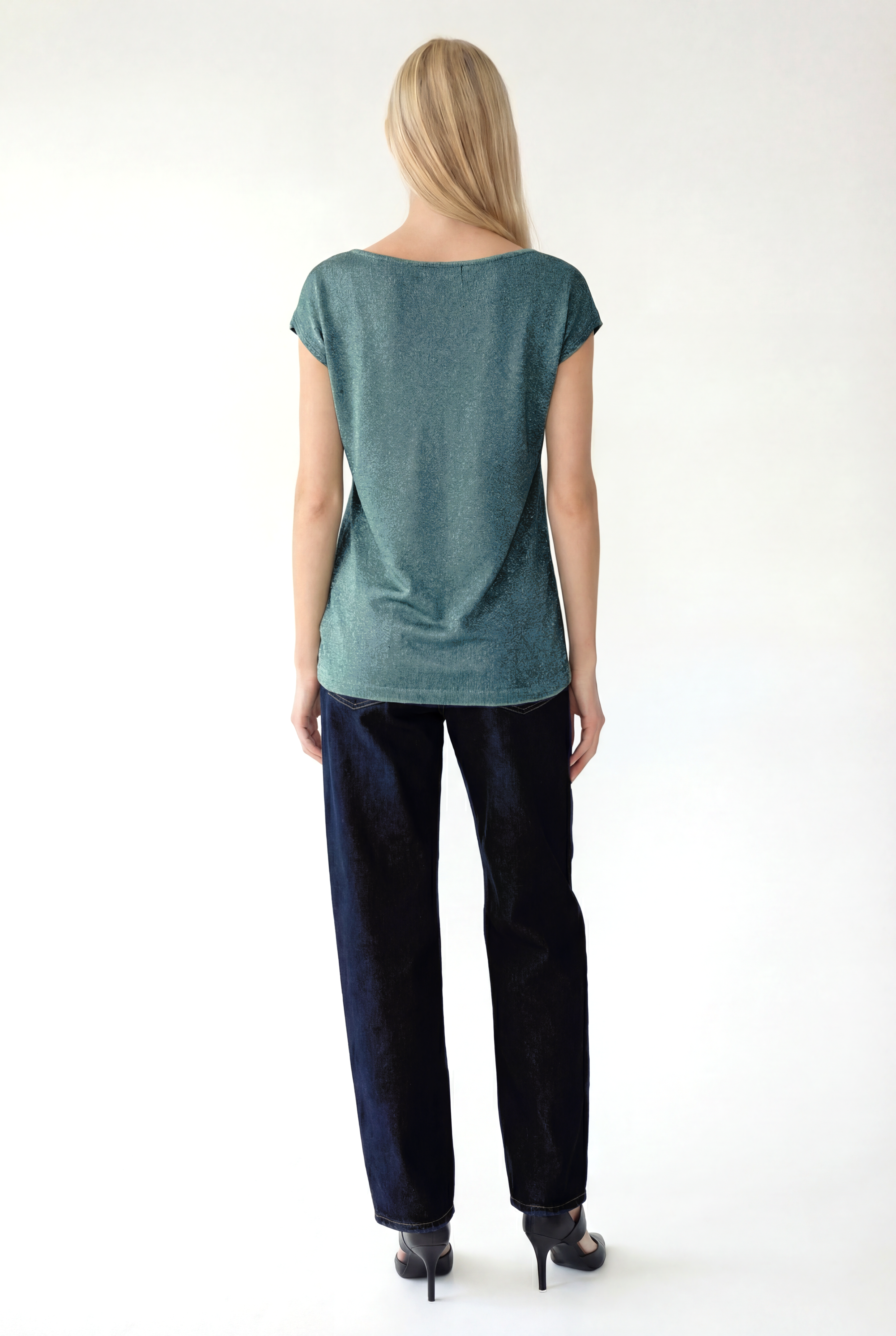 Turkuaz Bisiklet Yaka Simli Kısa Kollu Kadın T-Shirt SKY GLITTER S/S TOP - Tops - Westmark London EU(TR) Store Organik Pamuklu Sürdürülebilir Moda
