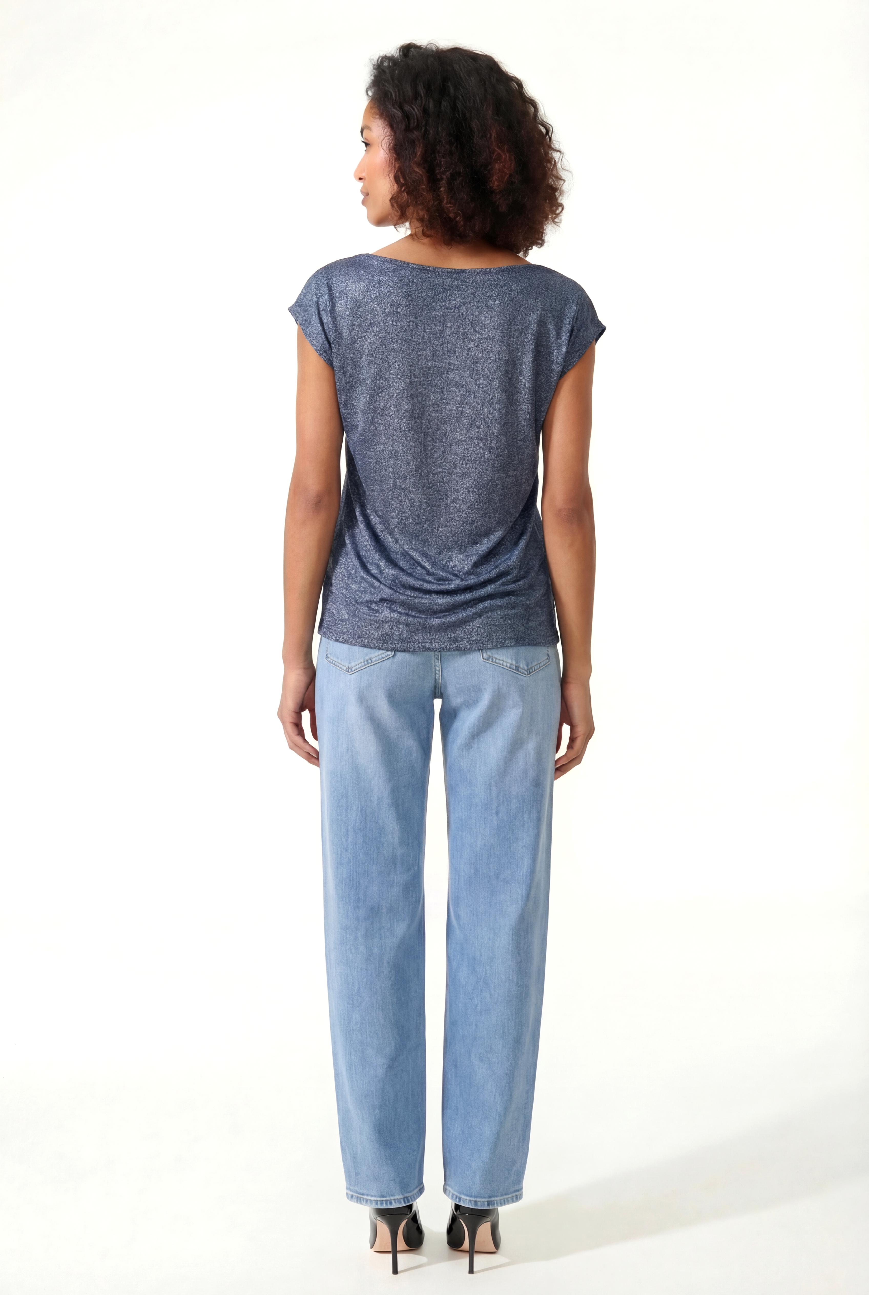 Gri Bisiklet Yaka Simli Kısa Kollu Kadın T-Shirt SKY GLITTER S/S TOP - Tops - Westmark London EU(TR) Store Organik Pamuklu Sürdürülebilir Moda