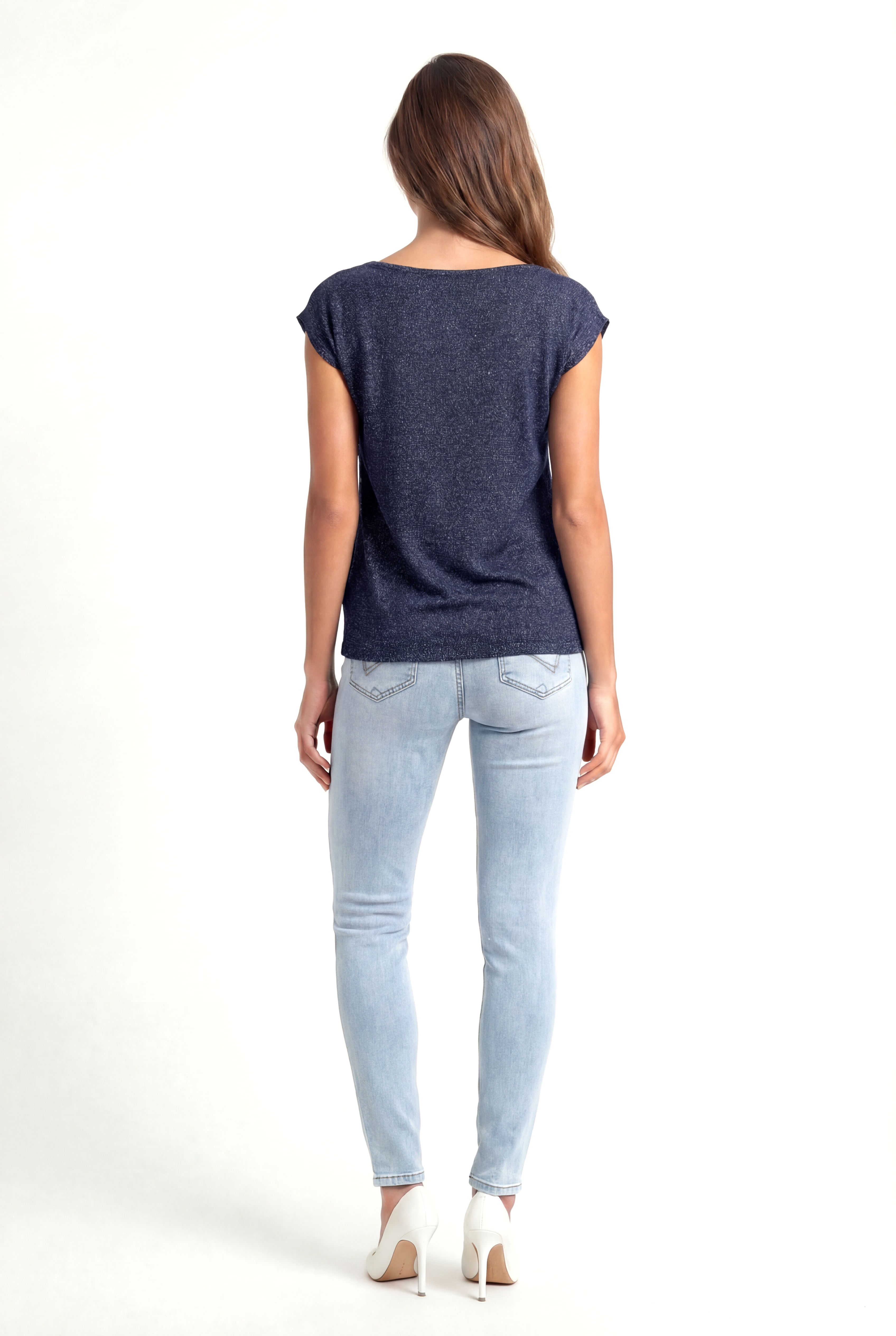 Lacivert Bisiklet Yaka Simli Kısa Kollu Kadın T-Shirt SKY GLITTER S/S TOP - T-Shirt - Westmark London EU(TR) Store Organik Pamuklu Sürdürülebilir Moda